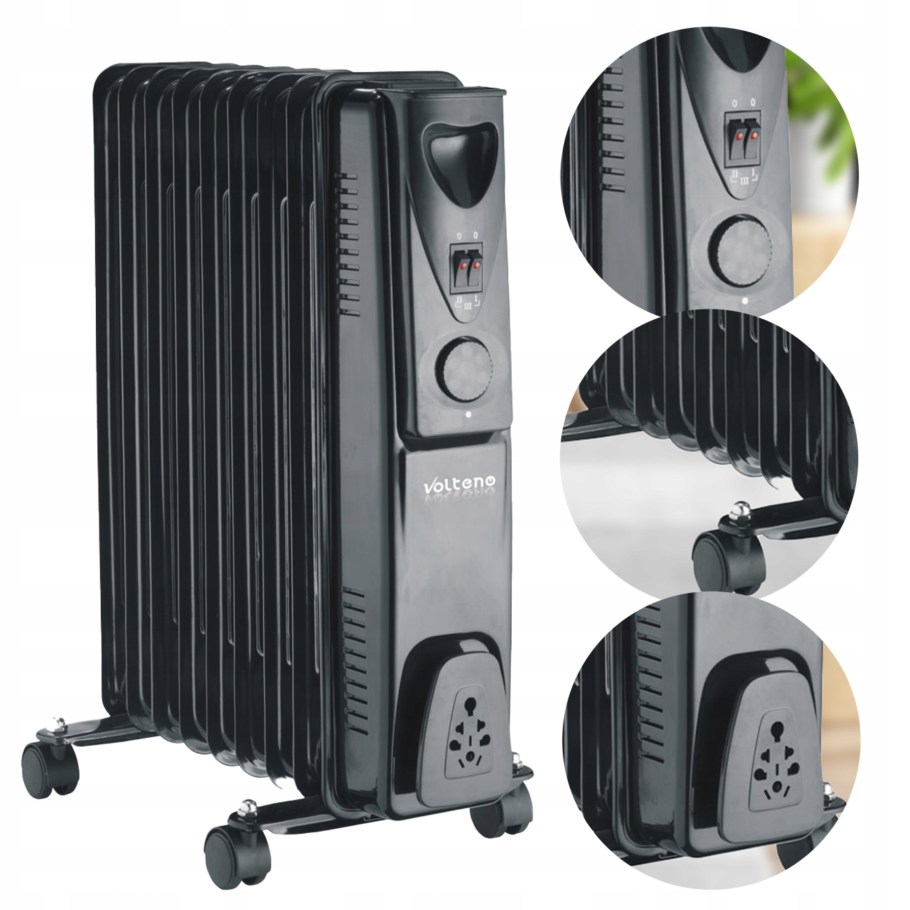 Elektrický Ohřívač 2000 Watt Olejový 9 Žeber Termostat Žebrový Oleják