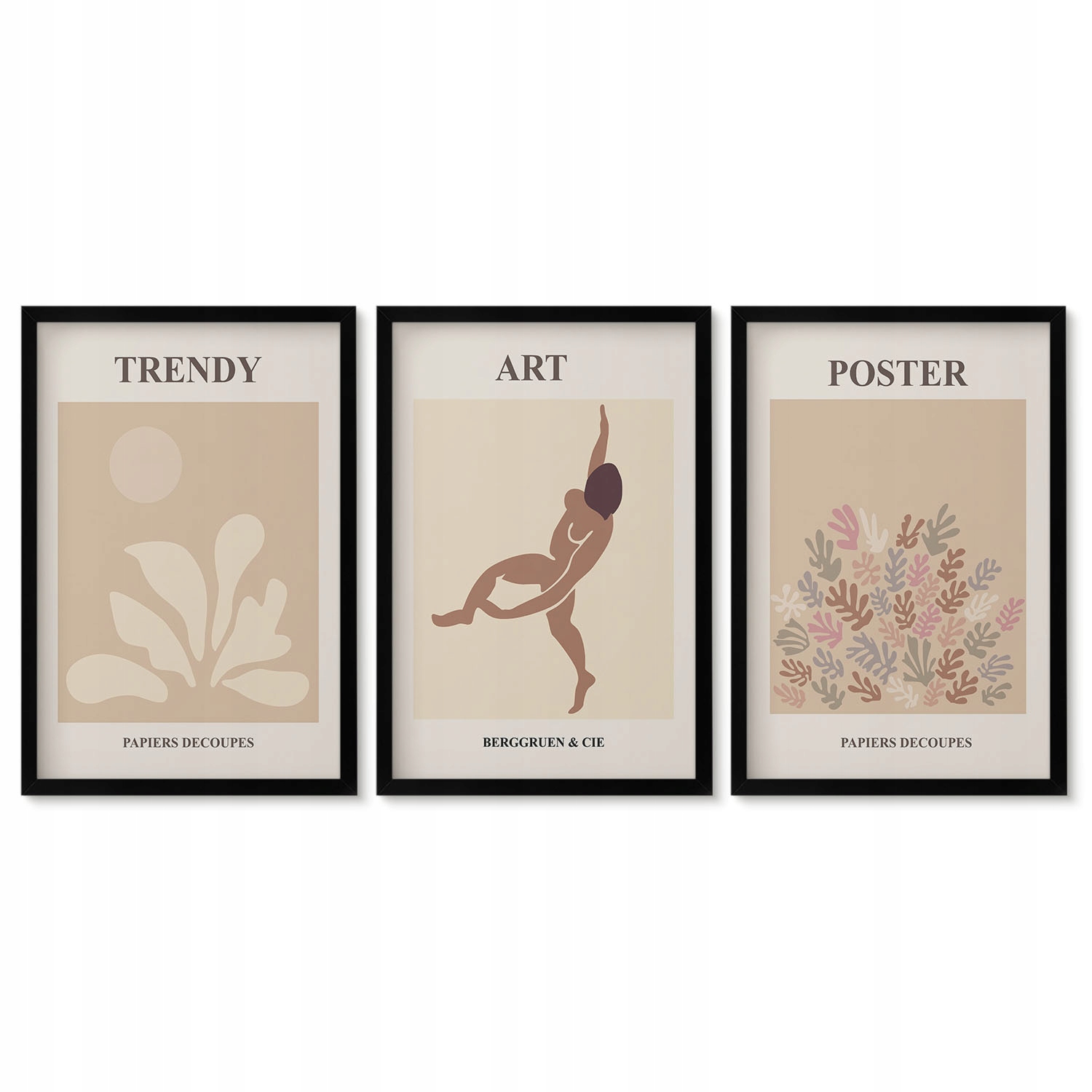 Obrazy v černém rámu Sada triptychů na zeď Abstraktní formy Matisse