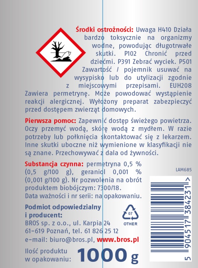 Proszek na mrówki Bros 1kg + Granulat na Ślimaki Snacol 3GB 1kg+100g Pojemność 1.1 l