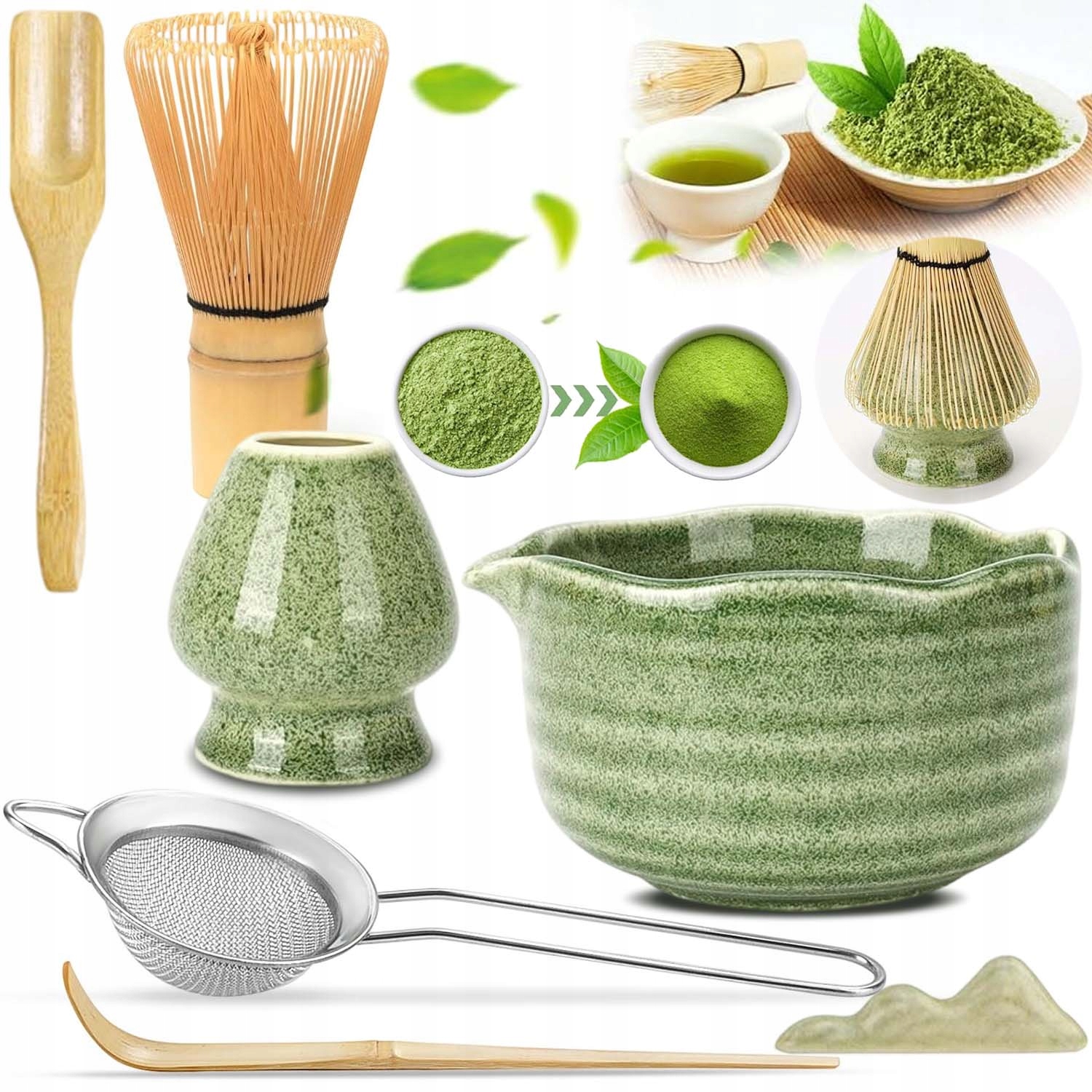 Levně 7dílná Sada Na Matcha Čaj Ručně Vyráběná Startovací Sada Pro Mletý Čaj Matcha