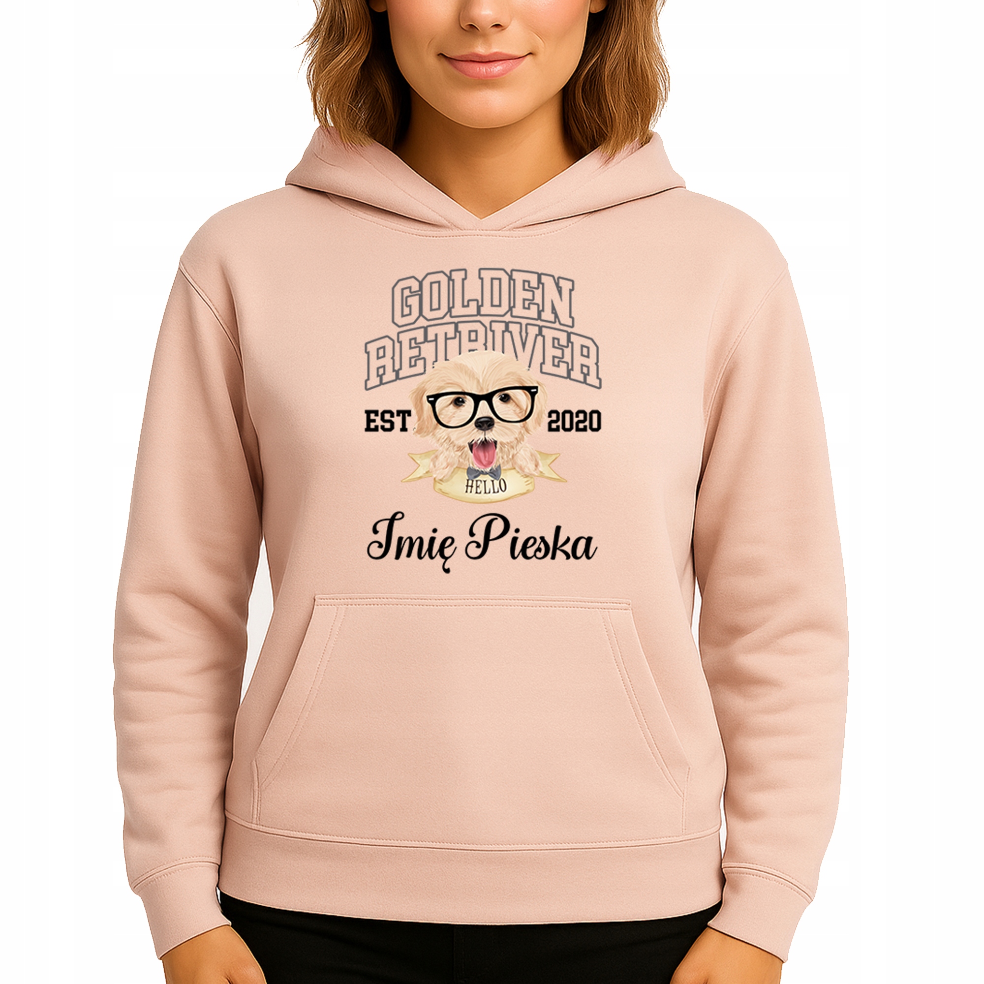 Mikina Broskvová Hoodie S Kapucí Golden Retriver Jméno psa Vel S