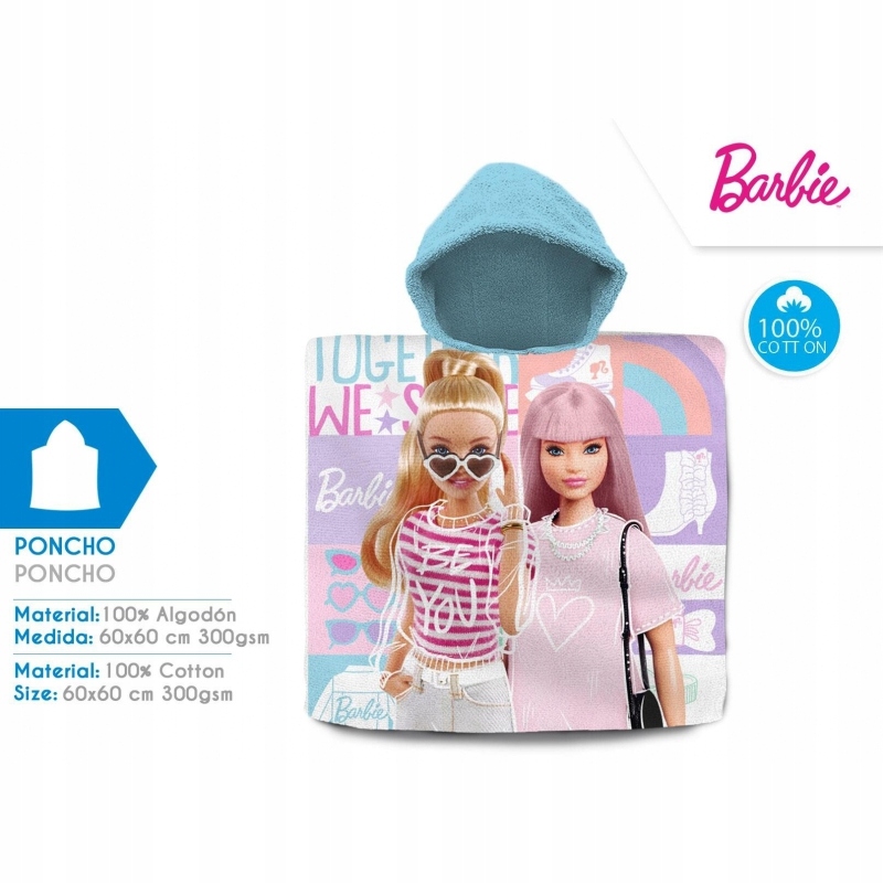 BARBIE PONCZO RĘCZNIK KĄPIELOWY OKRYCIE DZIECIĘCE Długość 120 cm