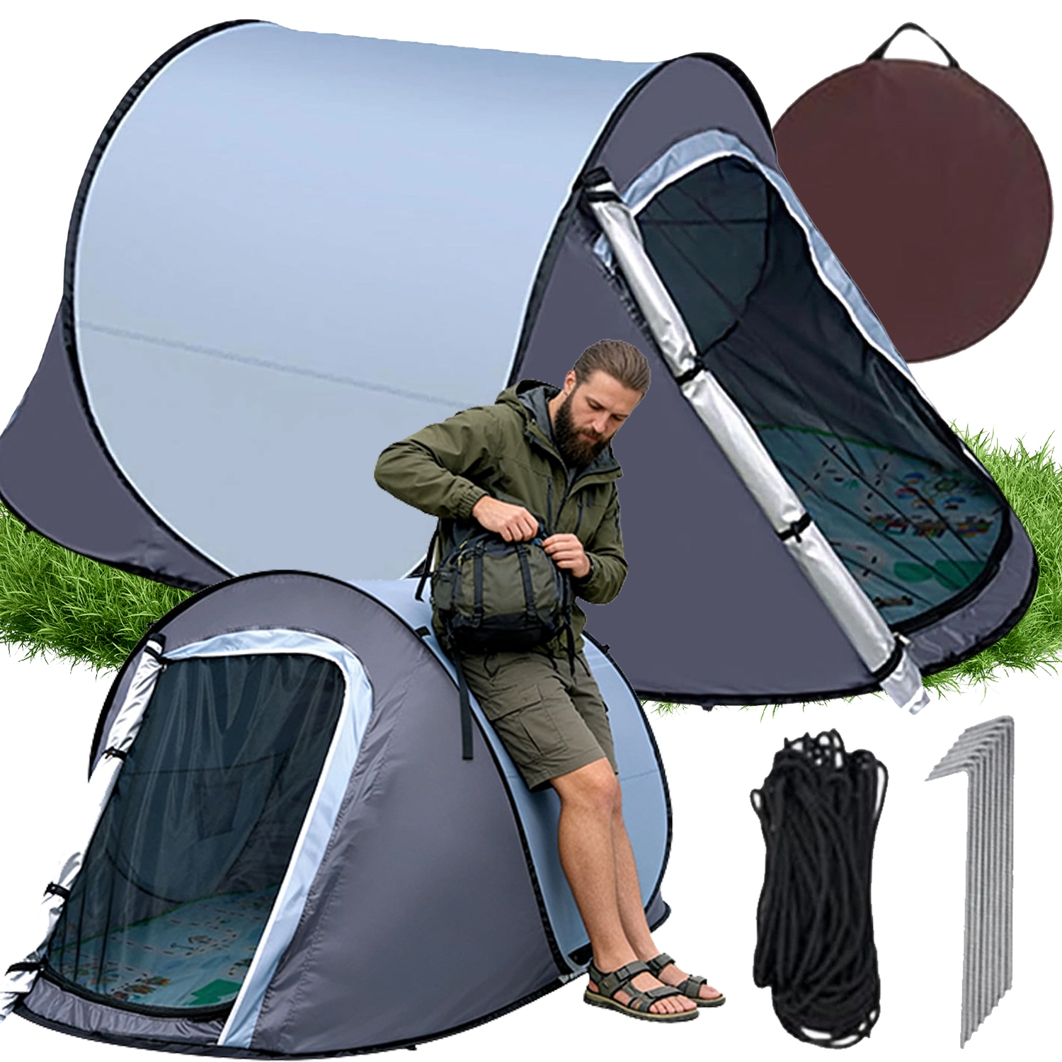 Skládací Stan Kempingový Stan Pro 1-2 Osoby S Voděodolností A Moskytiéra