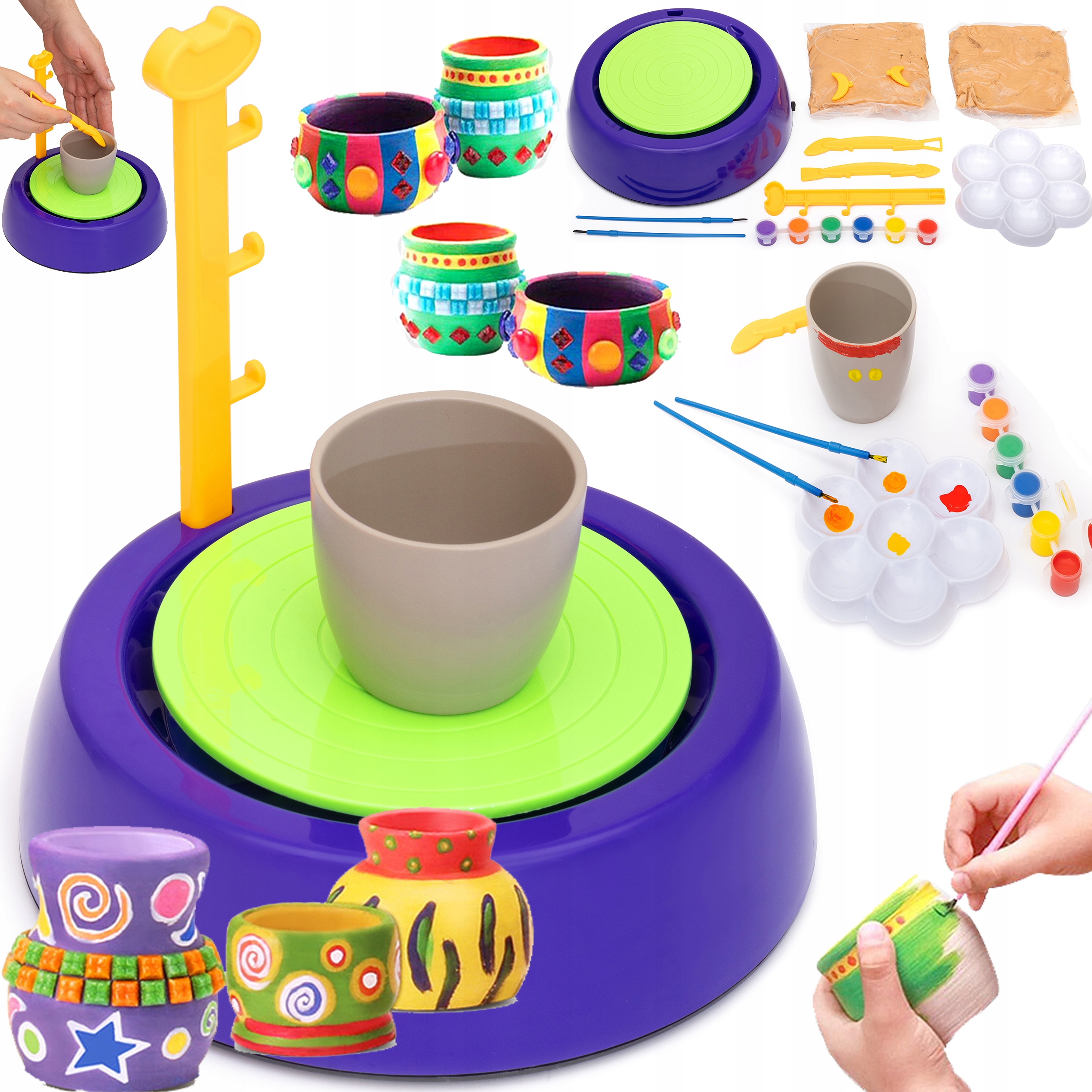 KOŁO GARNCARSKIE ZESTAW KREATYWNY Z GLINA FARBAMI