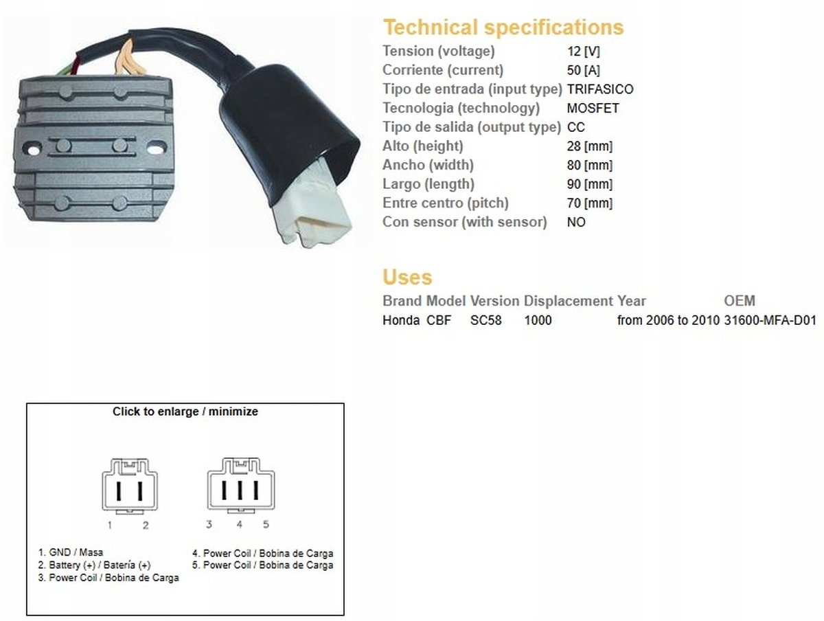 Regulátor Napätia Dze Honda CBF1000 '06-'10 (SC58) (31600-MFA-D01) Mosfet