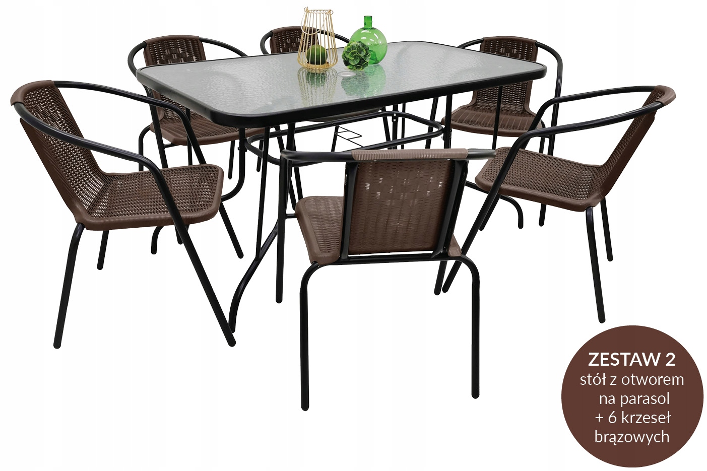 ZESTAW MEBLI OGRODOWYCH BALKON TARAS STÓŁ 120x70+ 6x KRZESŁA LORETTO BRĄZ Styl nowoczesny