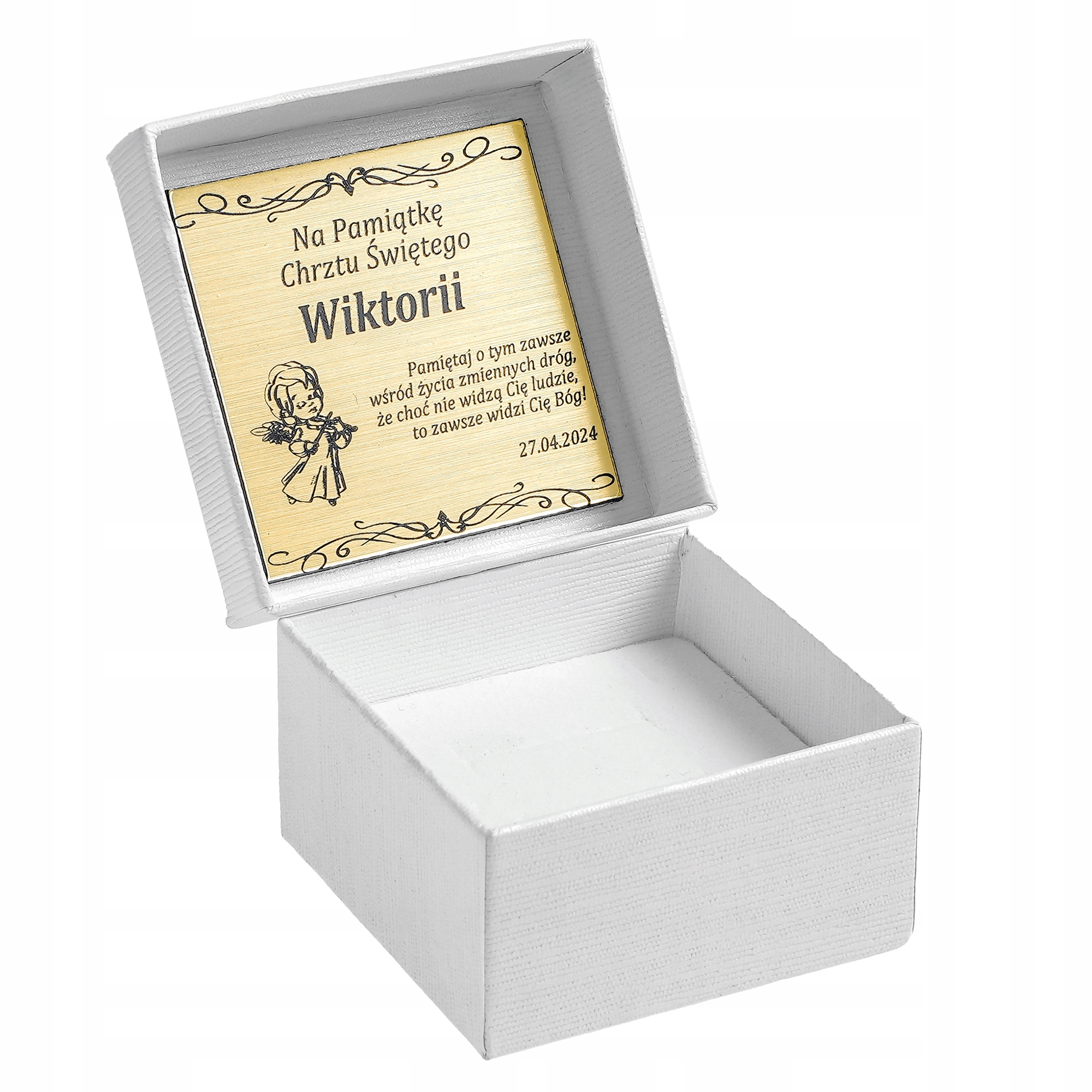 SREBRNY NASZYJNIK ŁAŃCUSZEK ANIOŁEK DLA DZIEWCZYNKI KOMUNIA CHRZEST ROCZEK Długość całkowita 45 cm