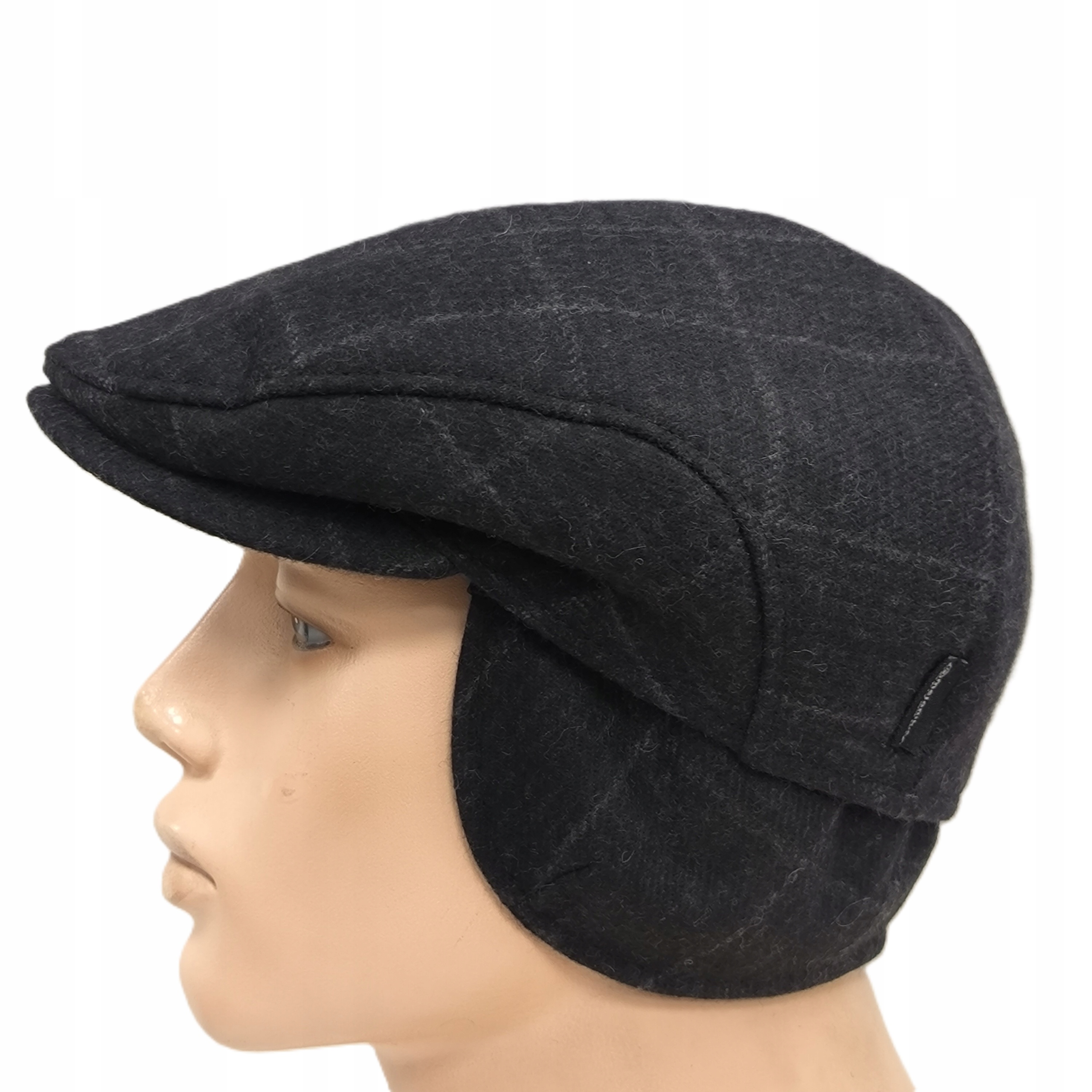 pánská vlněná plochá čepice s klapkami na uši, zimní čepice Stefan Grafit Krata 58