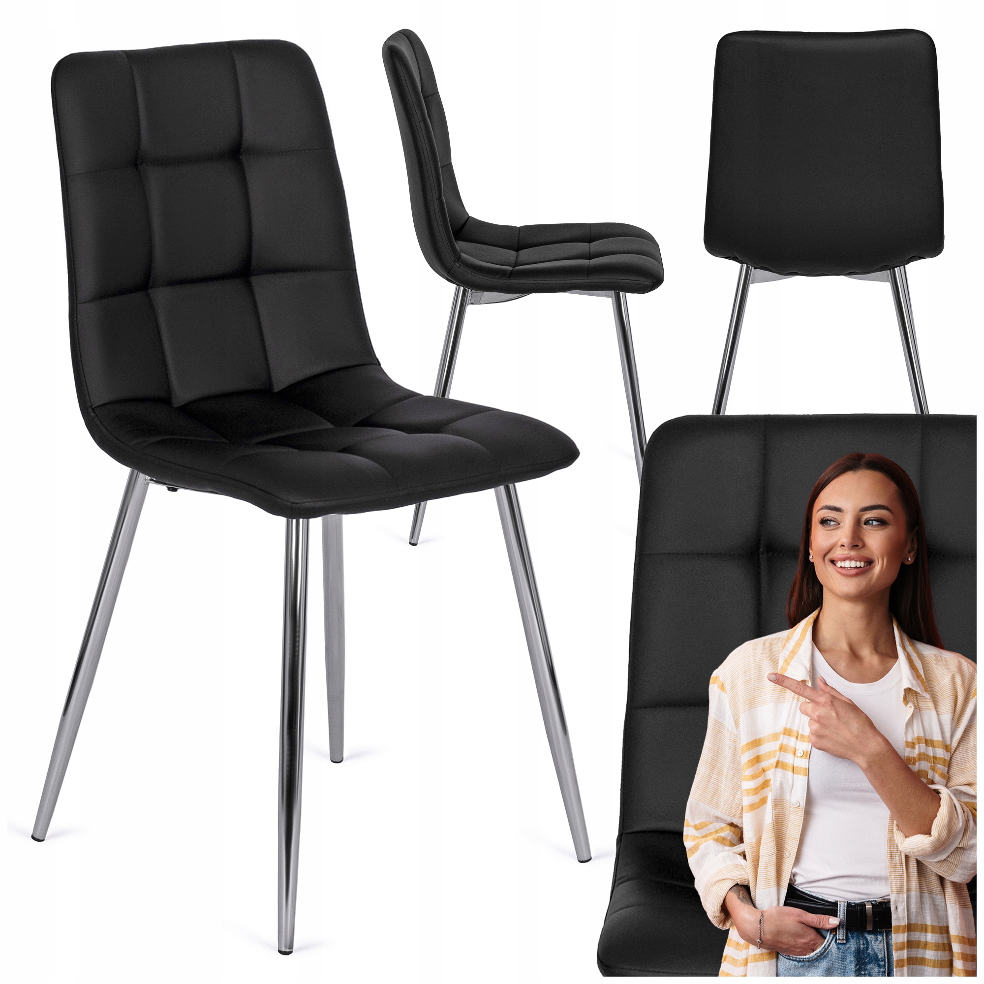 Čalouněné kuchyňské prošívané křeslo do jídelny v obývacím pokoji, černé Enzo