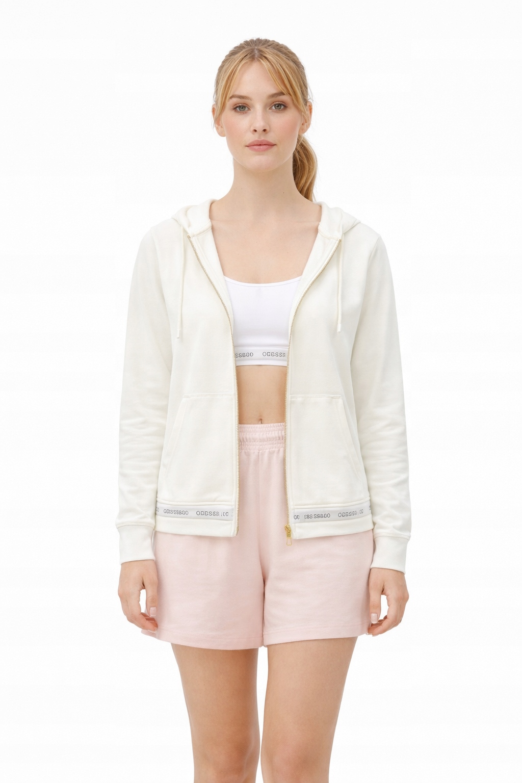 Guess Krémová Mikina S Kapucí A Lemováním Ve Spodní Části Xs I4C