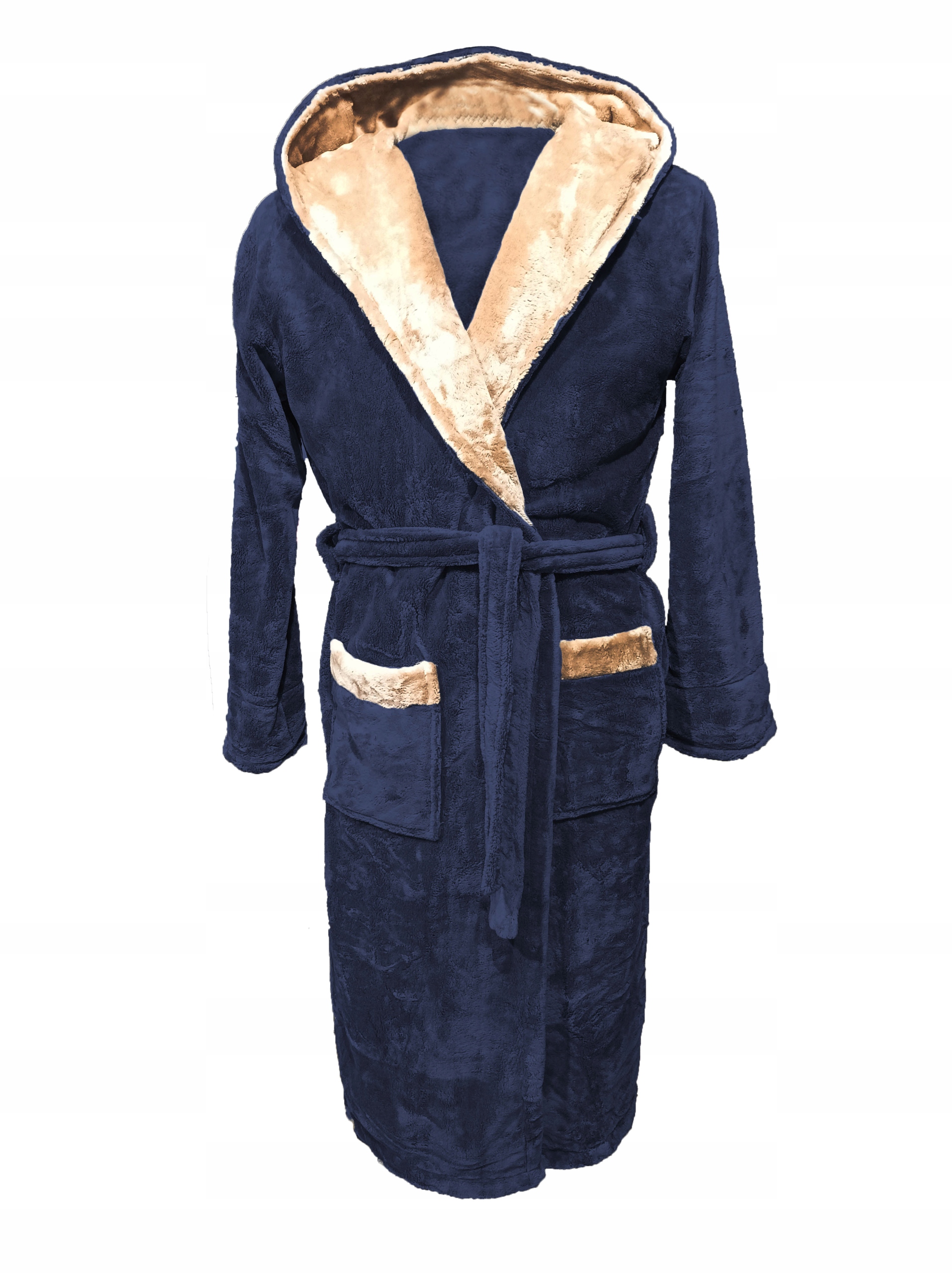 Teplý Měkký Pánský Bambusový Župan Kuba Kapuce Kapsy Námořnická Modrá 3XL
