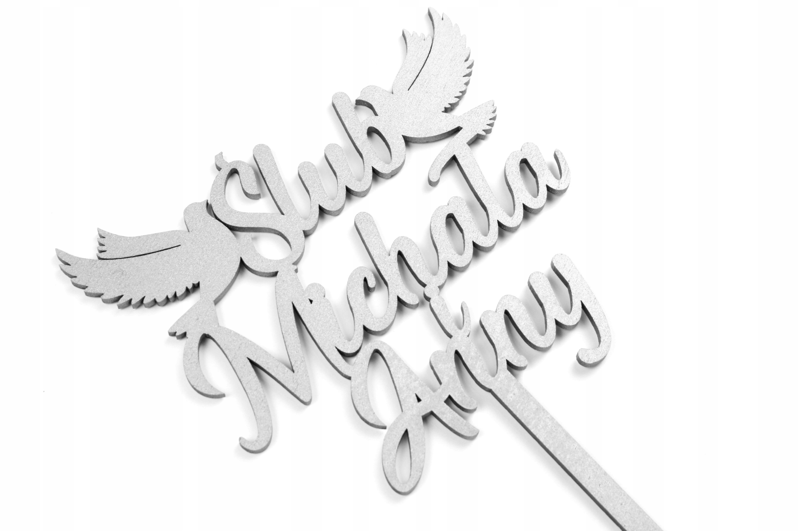 TOPPER NA TORT ŚLUBNY Własny Napis Imiona Srebrny!