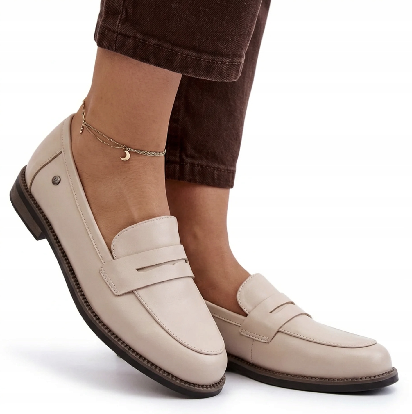 Skórzane Półbuty Damskie Mokasyny Vinceza 18131 Buty Lordsy Beżowe 40