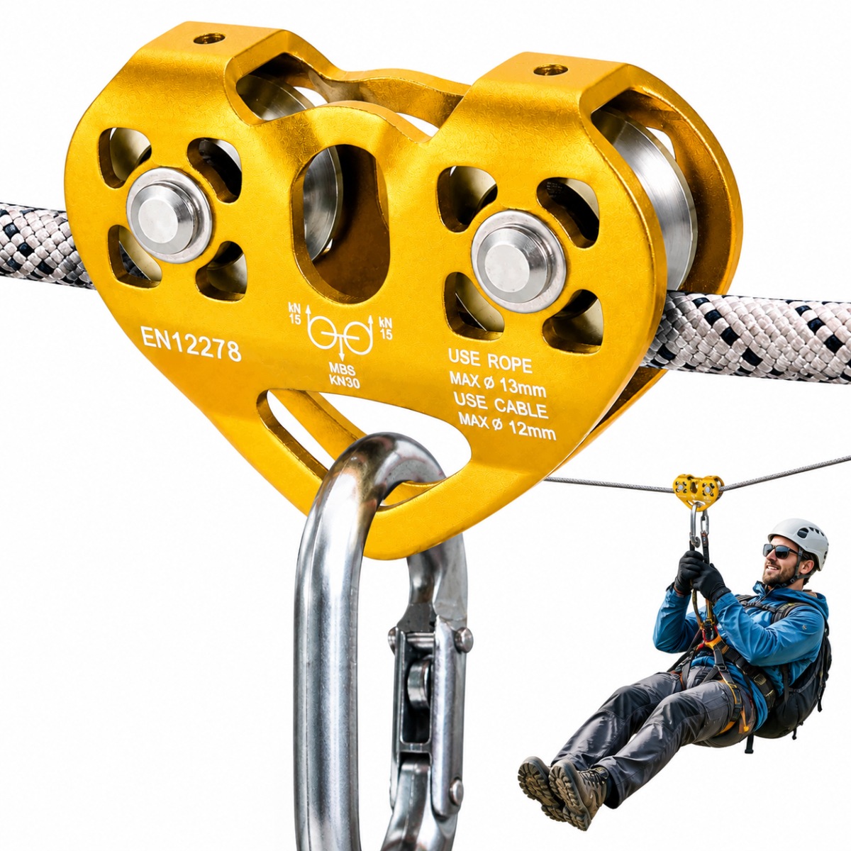Bloczek podwójny tyrolka łożysko kulkowe Climbing Technology 30kN