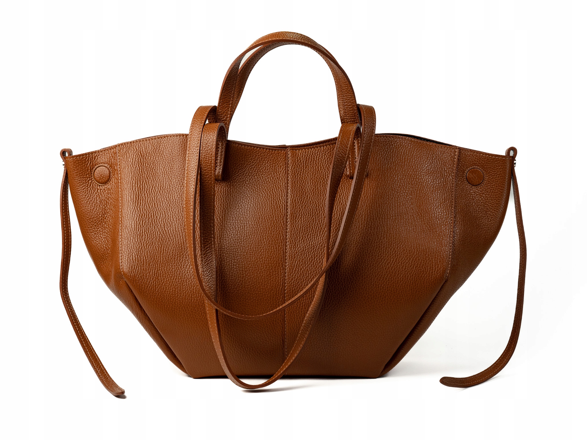 Torebka Damska Skórzana Duża A4 Shopper Pojemna na Magnes Camel