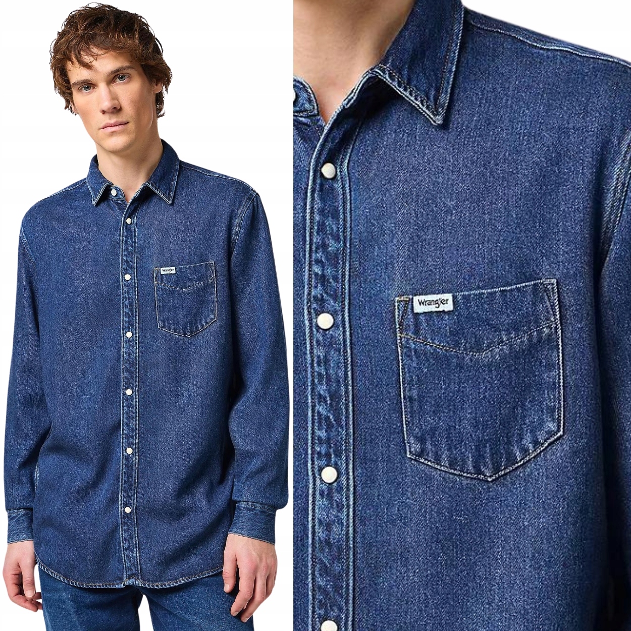 Wrangler 1 Pocket Shirt Dark Stone DžINS pánská džínová košile Regular XL