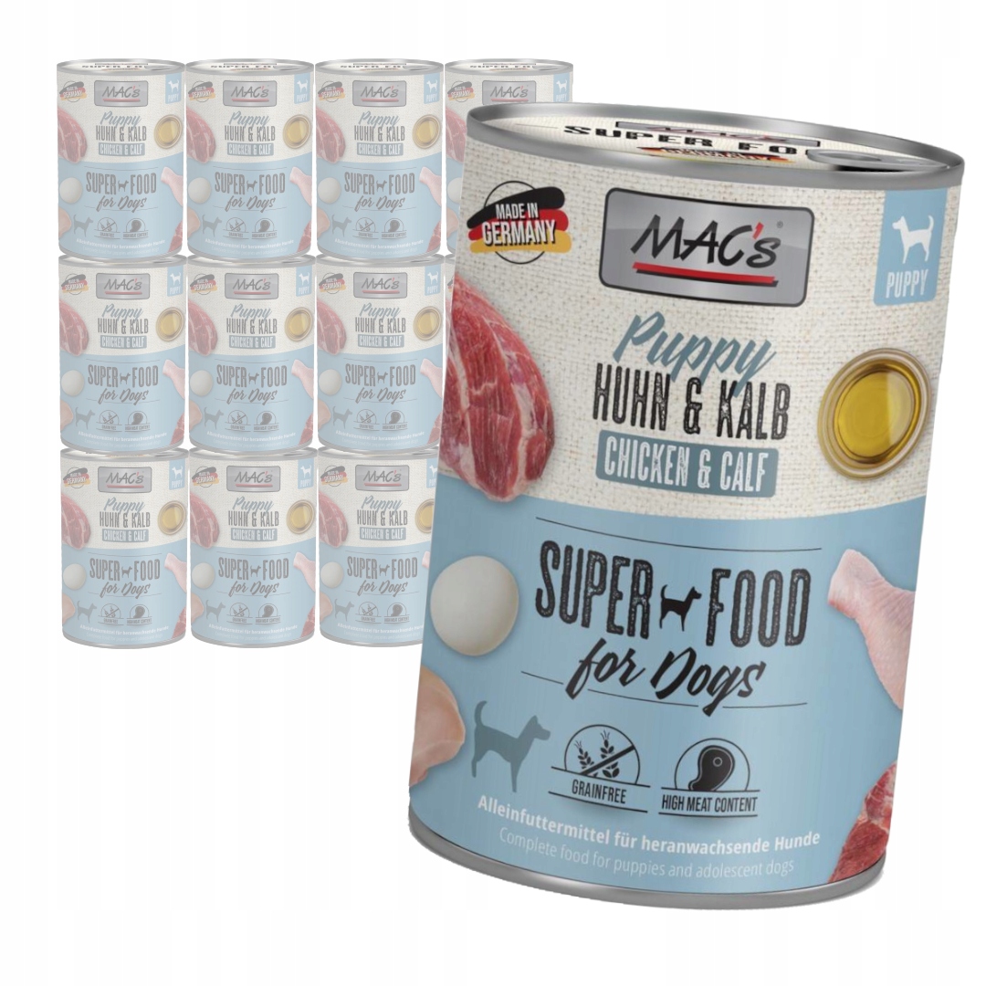 Levně MAC's Puppy Bezobilné Vlhké Krmivo pro štěňata Kuřecí telecí maso 12x400 g