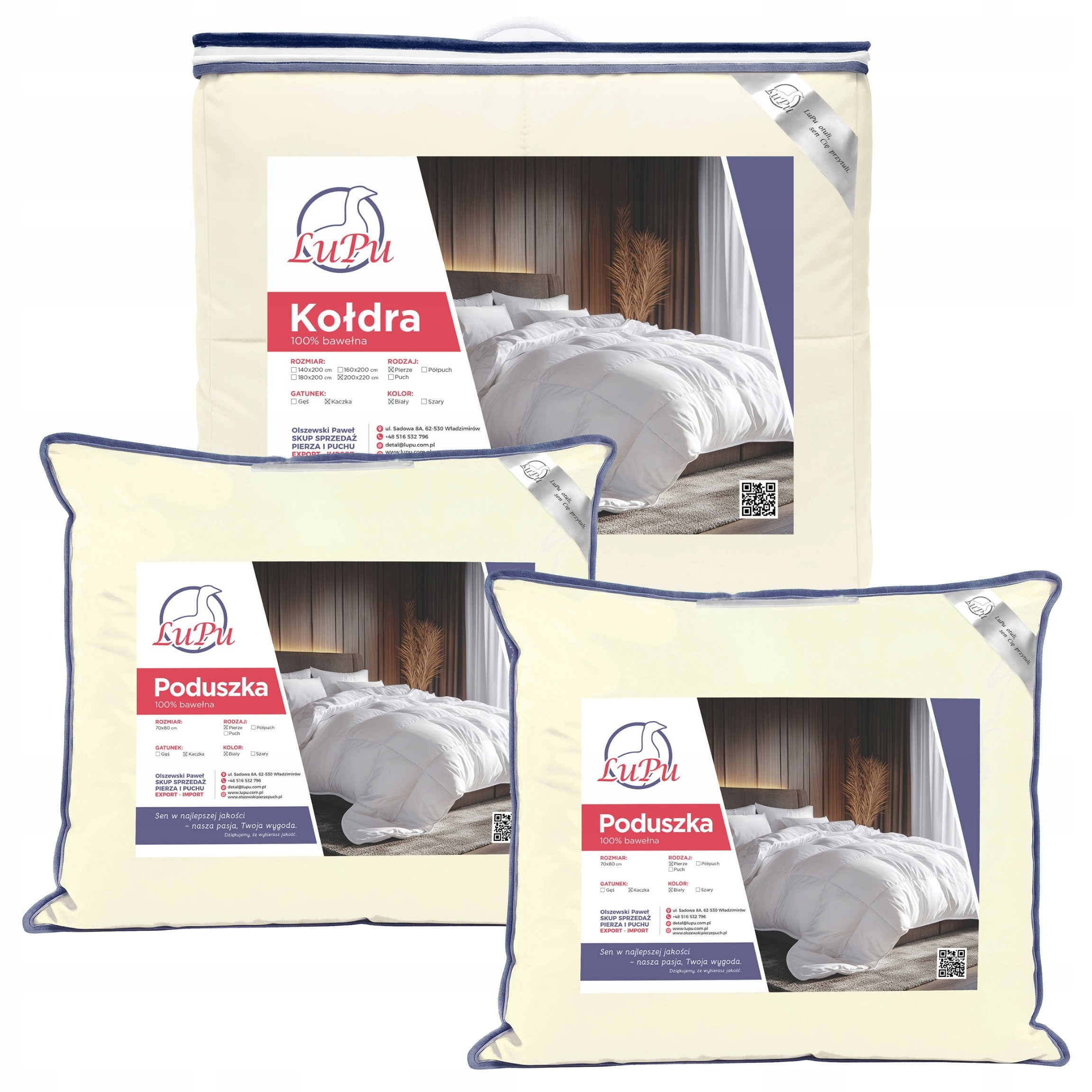 Zimná páperová prikrývka Teplá 200x220 2 vankúše 70x80 z kačacieho peria