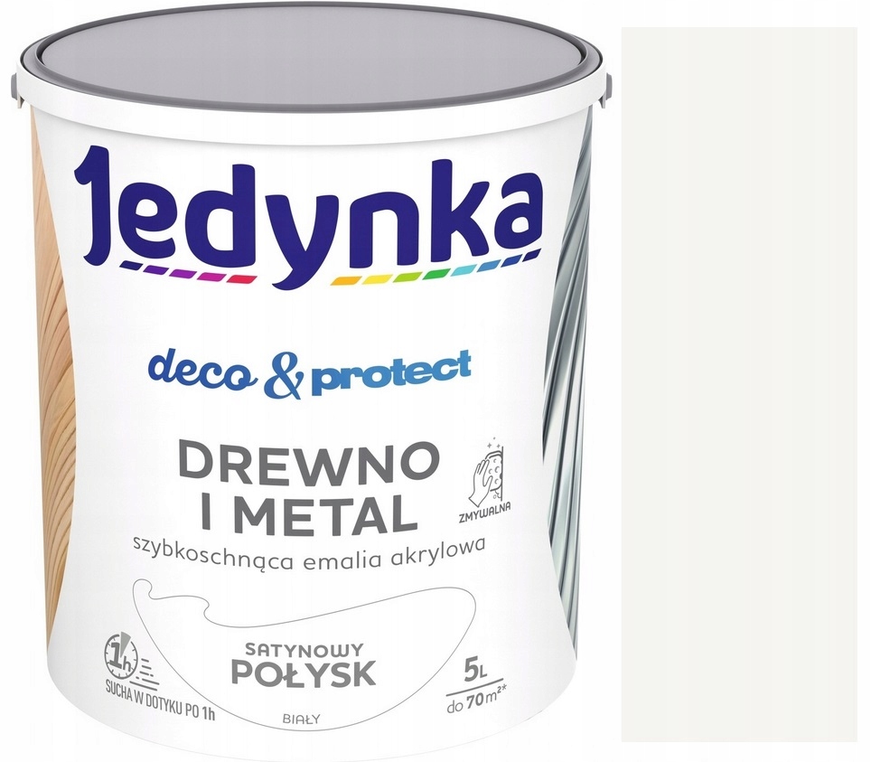 Jedynka Deco Protect Drewno Farba Do Drewna Metalu Biały Satynowy Połysk 5L