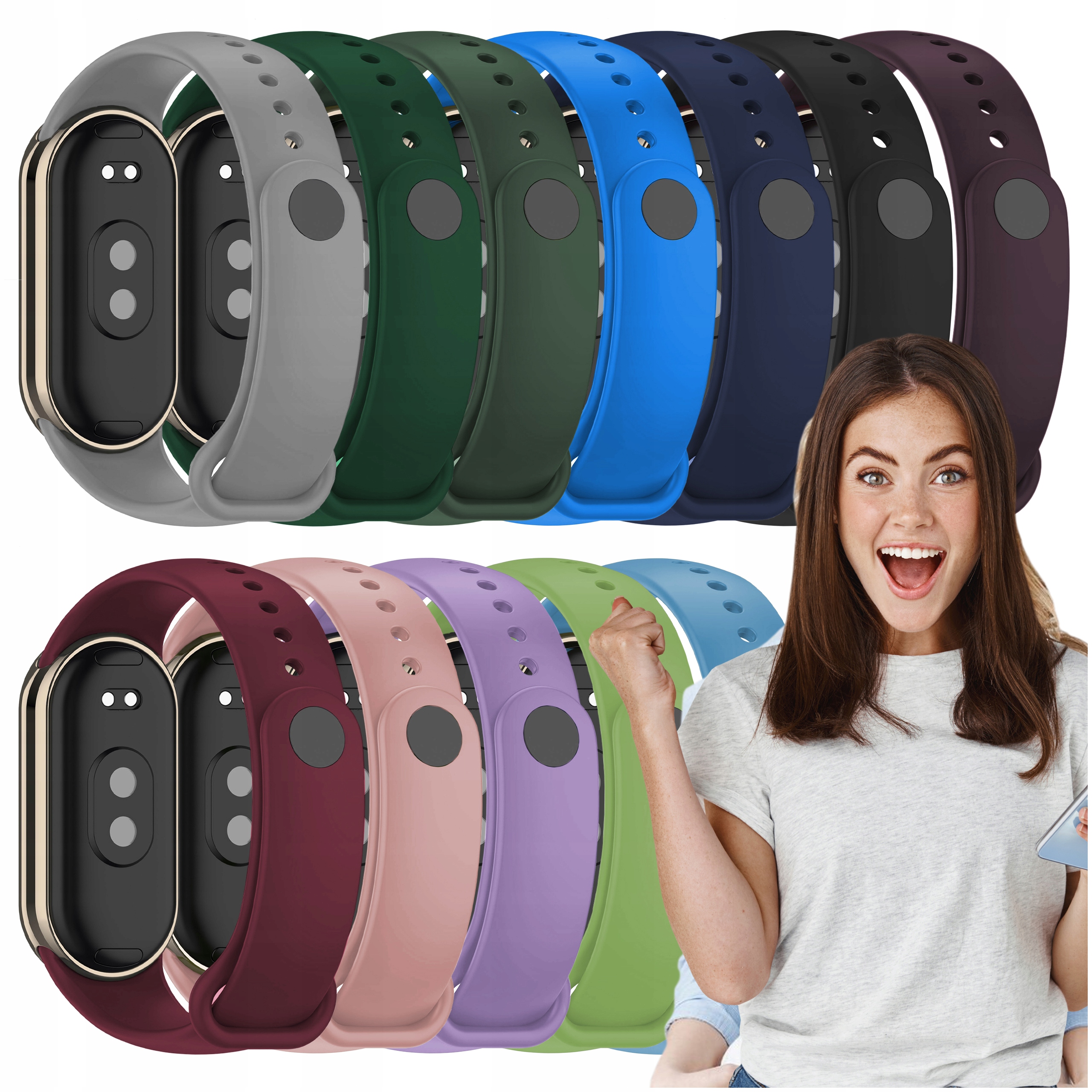 Sada: 12 x náramek pro Xiaomi Mi Band 8 a Mi Band 9, řemínek smartband, barvy
