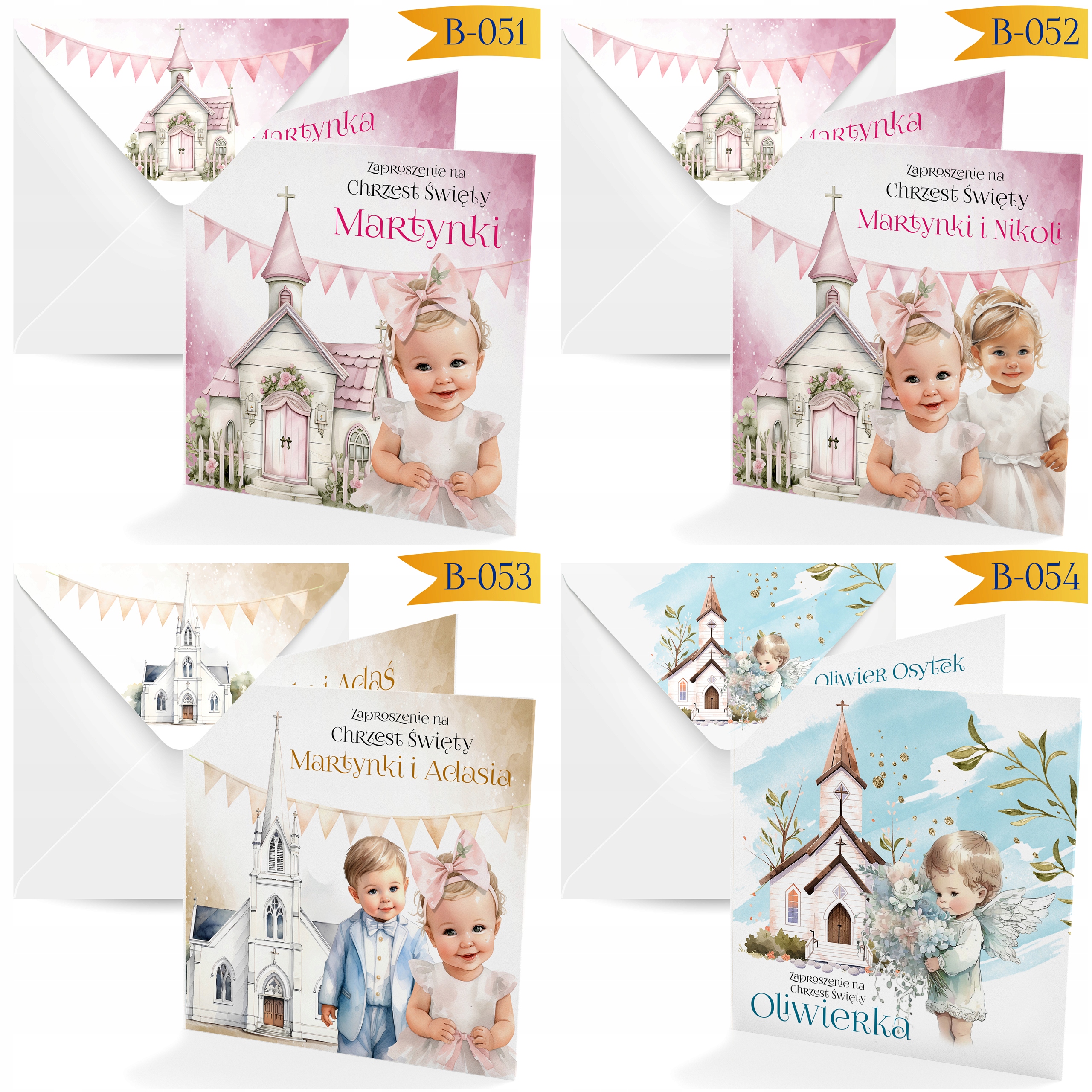 ZAPROSZENIE NA CHRZEST + IMIĘ DZIECKA + KOPERTA + ŚWIETNA JAKOŚC + SZYBKO Stan opakowania oryginalne