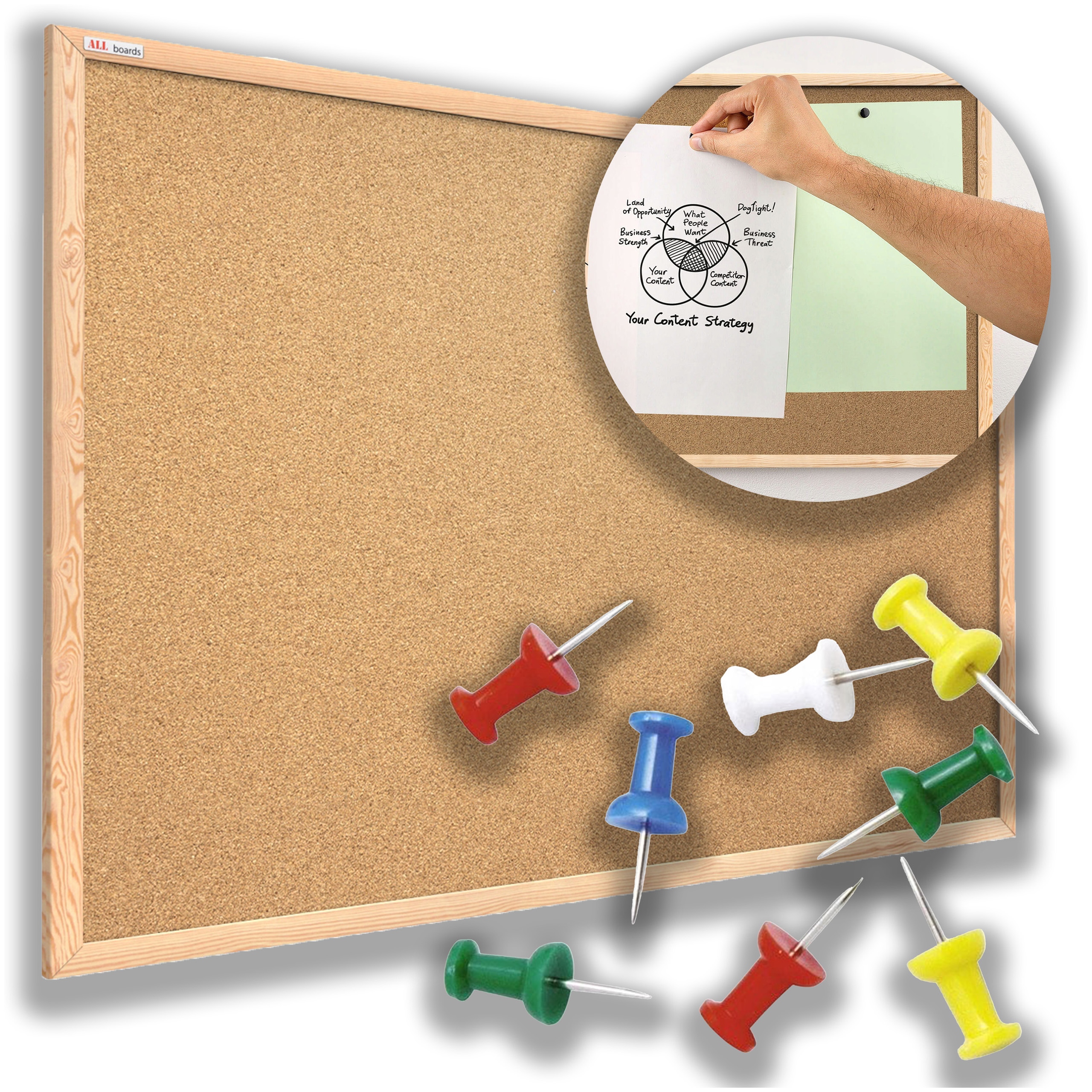 TABLICA KORKOWA DUŻA 100x80 DREWNIANA RAMA + ZESTAW PINEZKI KOMPLET GRATIS