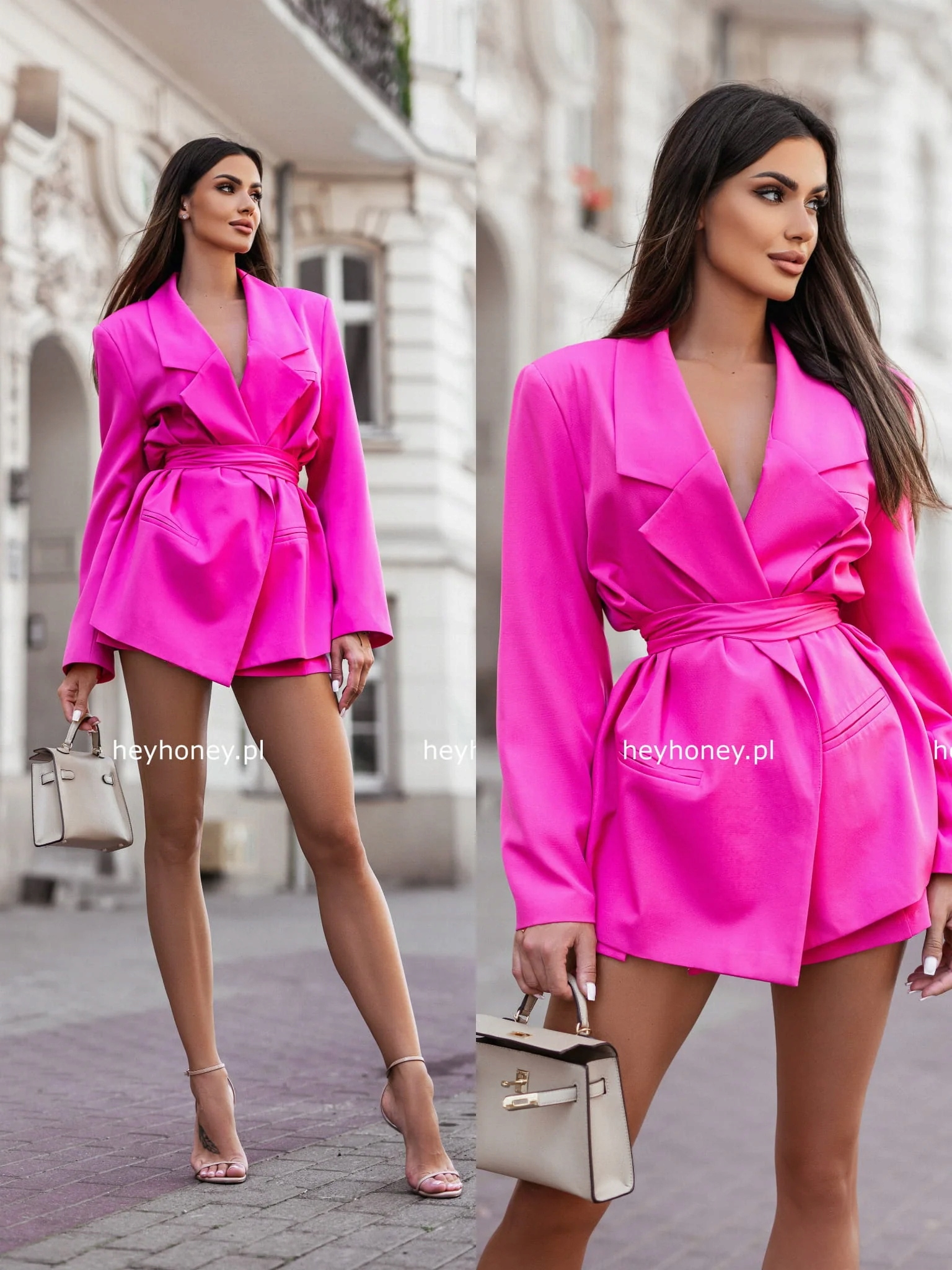 Sako oversize s páskem Růžová Ladies Univerzální
