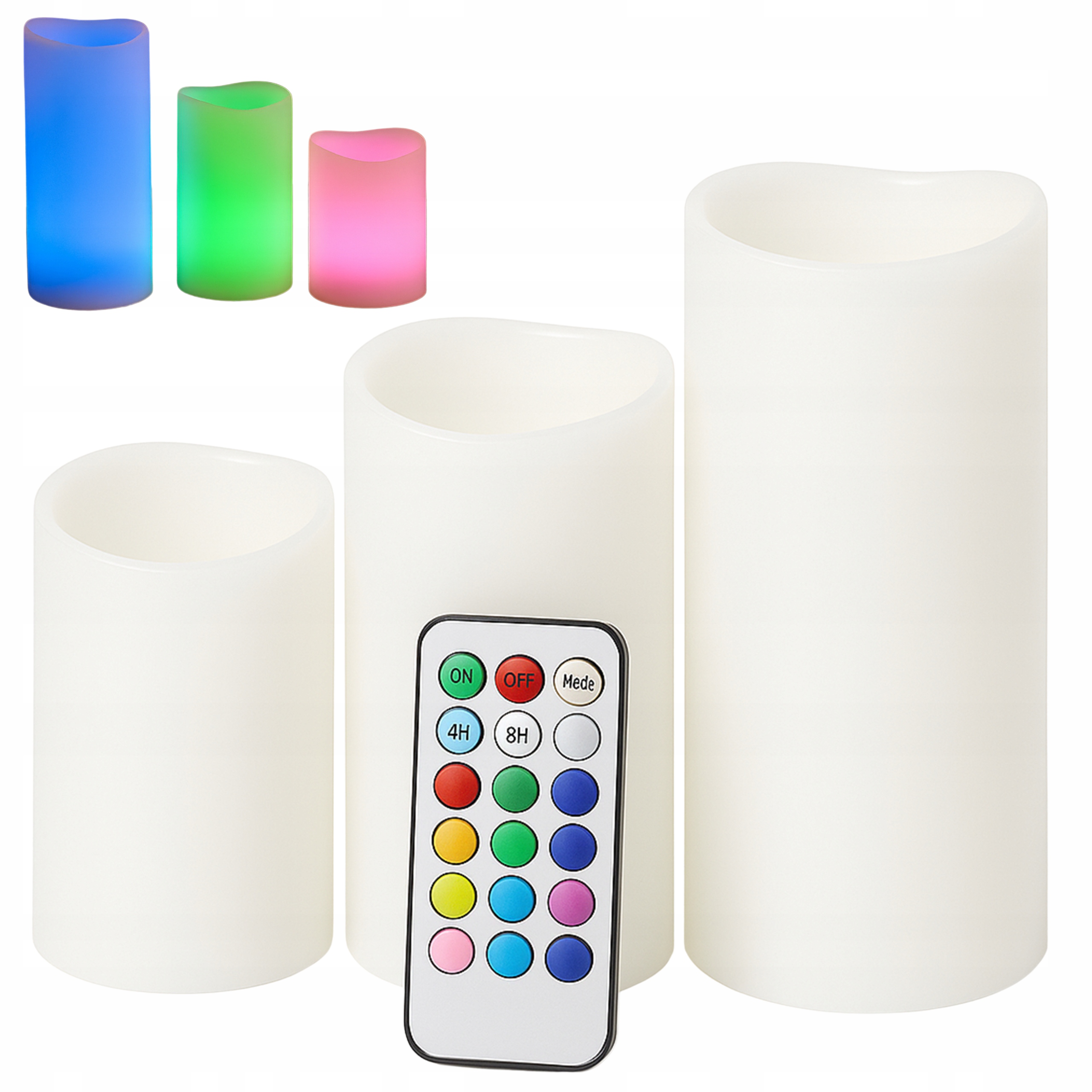 ŚWIECE LED RGB 3 SZT Z PILOTEM KOLOROWE ŚWIECZKI DEKORACYJNE LAMPKI LED