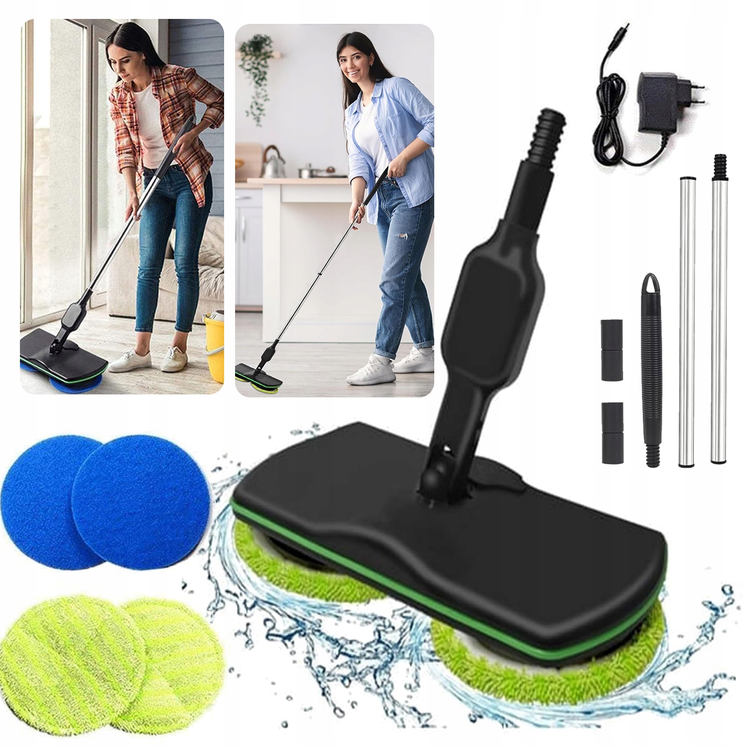 Levně Elektrický, bezdrátový rotační mop na čištění podlah, černý