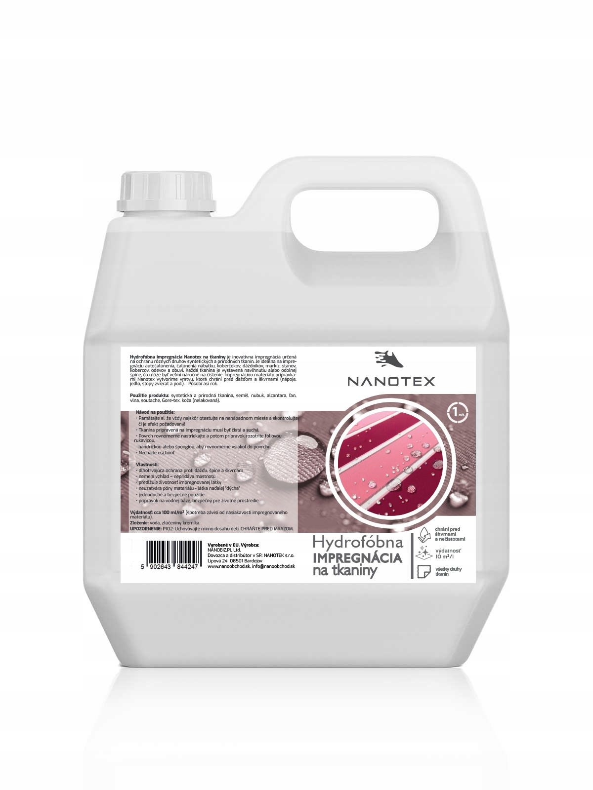 NanoTex hydrofobní impregnační přípravek na tkaniny nábytku a čalounění koberců 2 l 20 m2