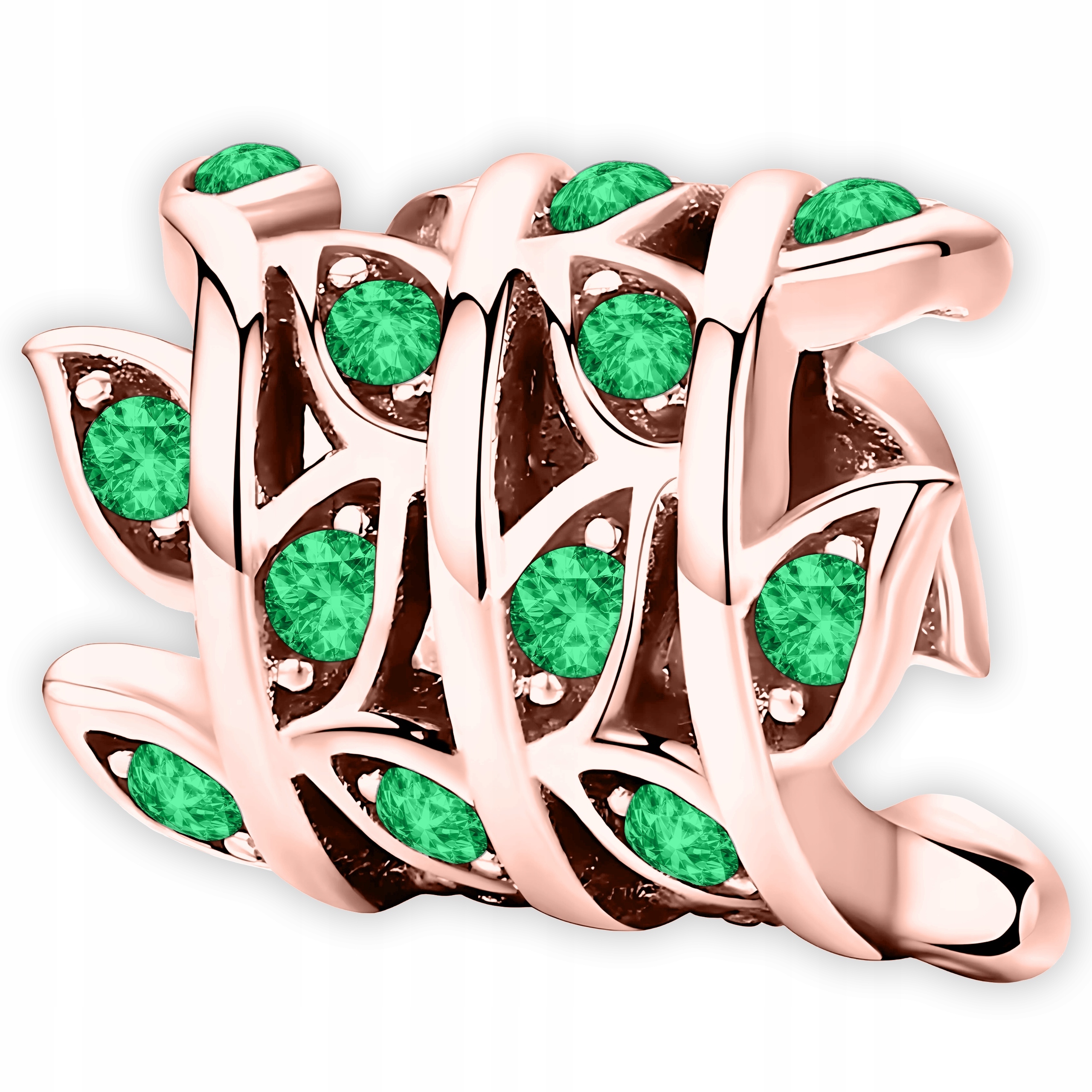 Charms Pozlacený Větvička Zelené listy Listy Zirkony Větev Leaf Stříbro 925