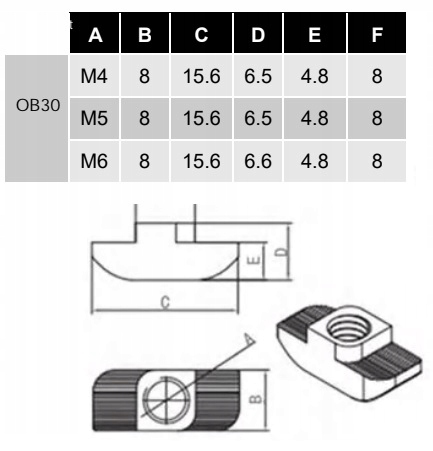 NAKRĘTKA MŁOTECZKOWA ROWKOWA M6 T8 PROFIL 30X30 Marka Inny producent