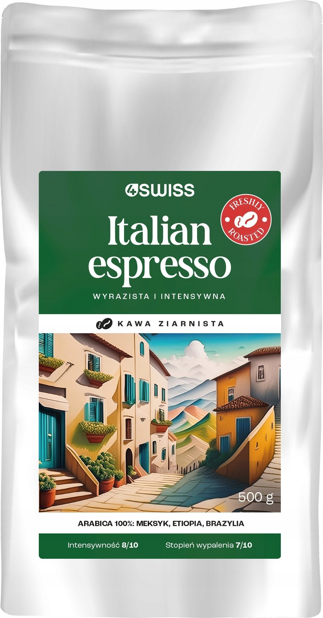 Káva Zrnková 4Swiss Italian Espresso 500g Čerstvě Pražená Arabica