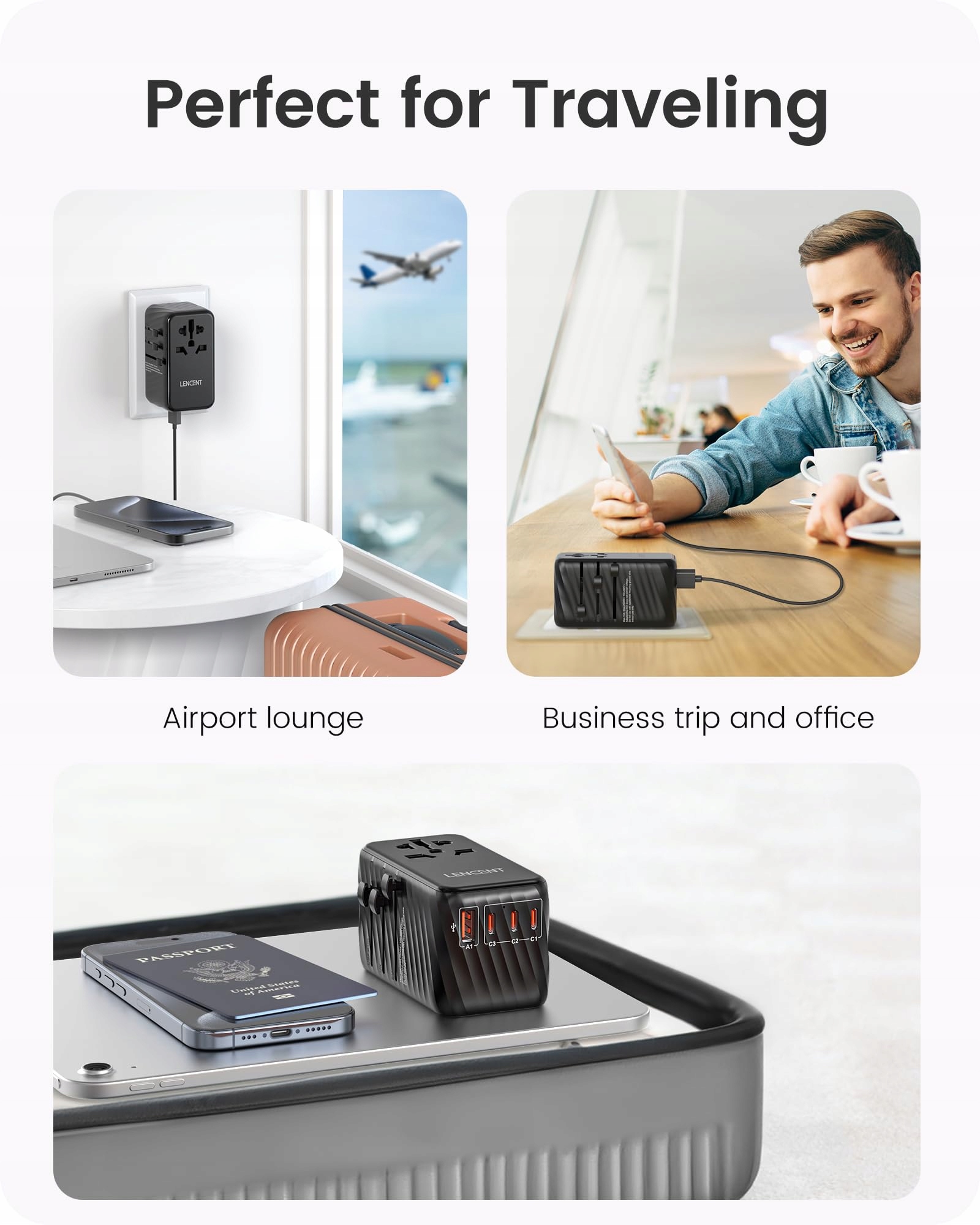 LENCENT Adapter Podróżny 120W GaN3 USB C PD3.0 QC EU USA UK AU — miniatura 7