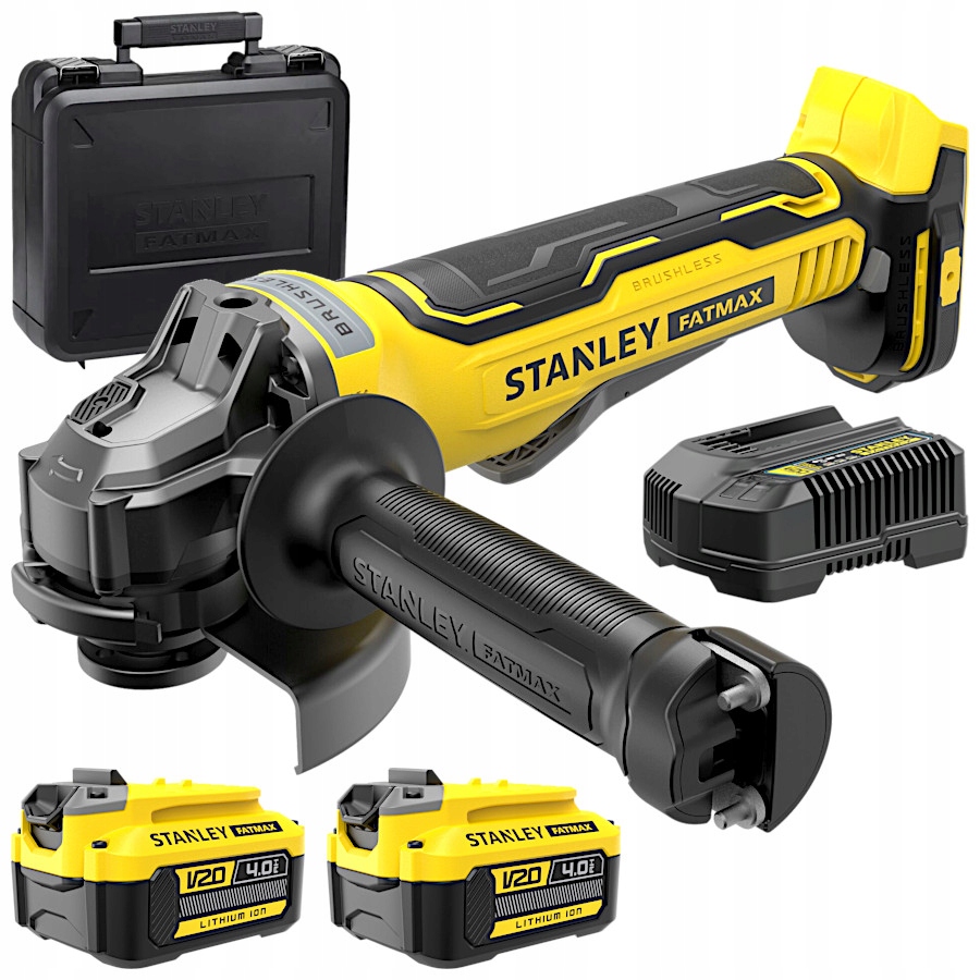 Stanley Szlifierka kątowa akumulatorowa 18V FatMax 2x4Ah Ład SFMCG700M2K
