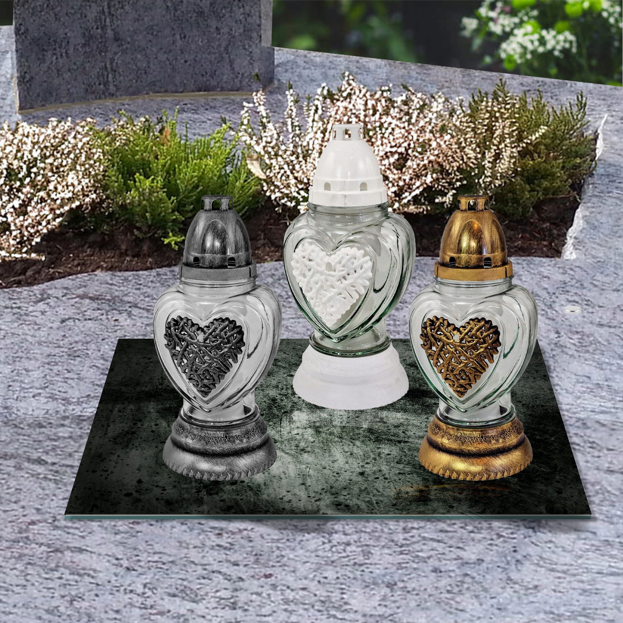 SZKLANA PODSTAWKA POD ZNICZE 40x40cm Beton 32h Materiał szkło hartowane