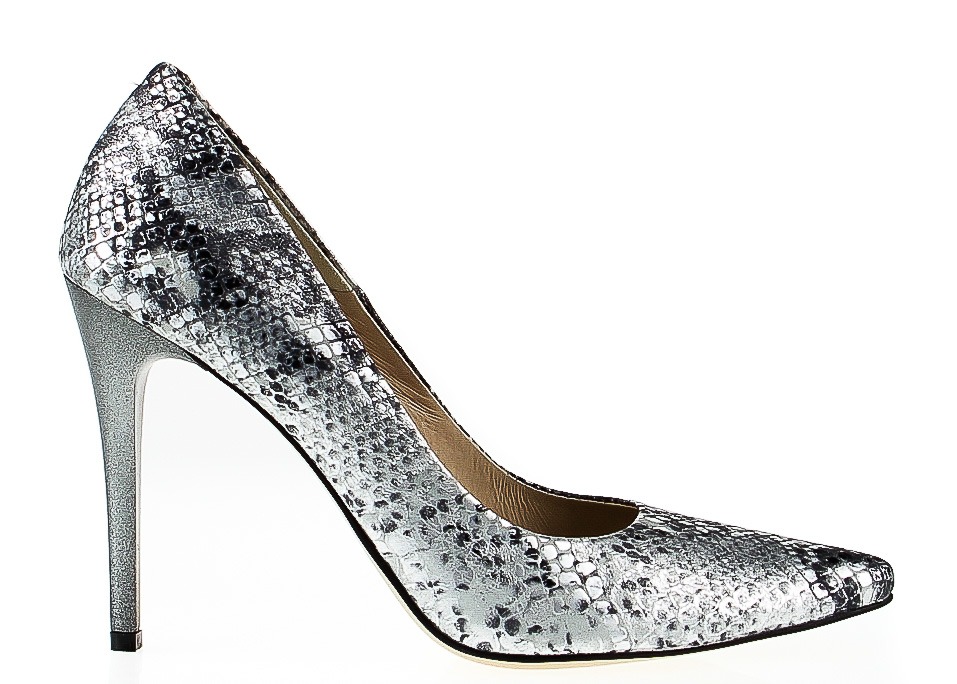 Stříbrné Hadí Kožené Lodičky 10 CM Wolski 41