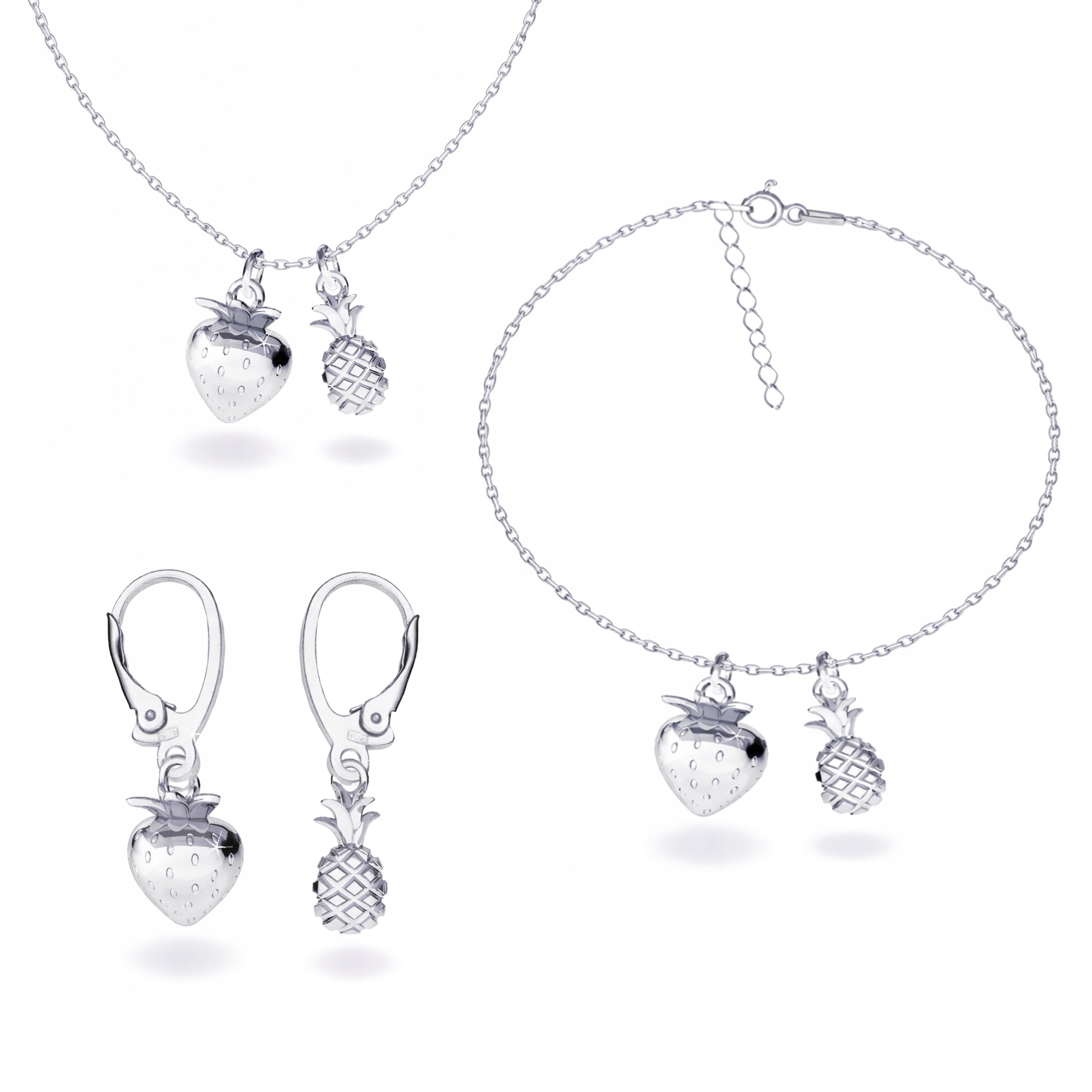 Ovoce Jahoda Ananas Sada šperků ankr stříbro 925