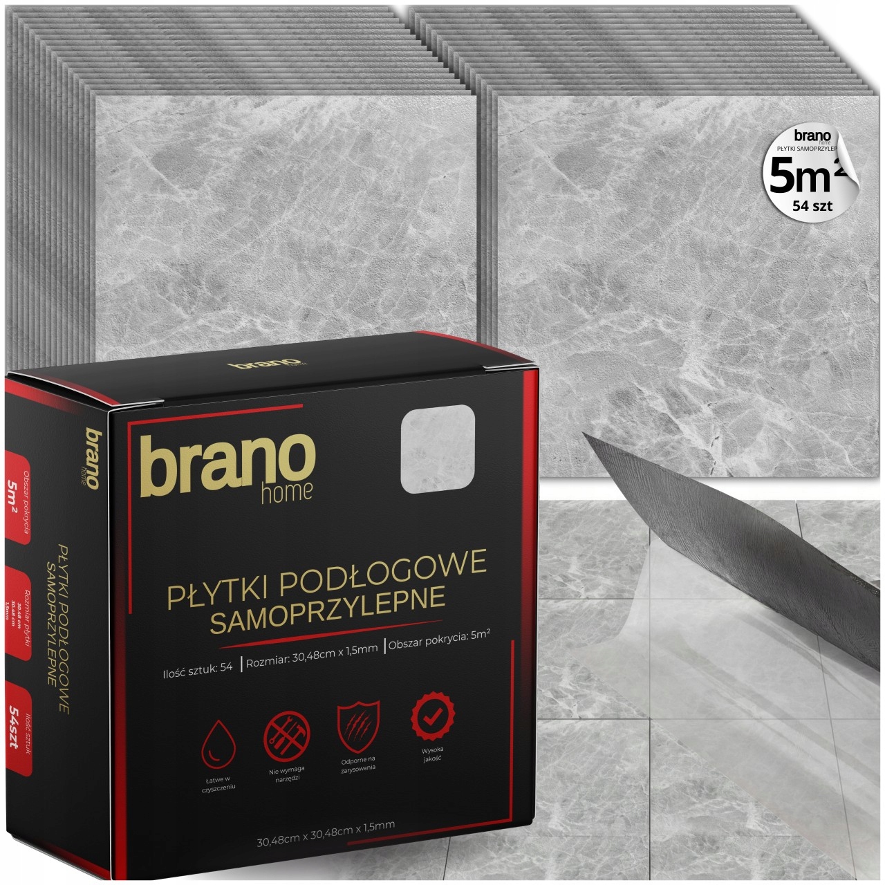 Samolepící vinylové dlaždice 5 m2 Šedý Mramor Panely Parket Voděodolné