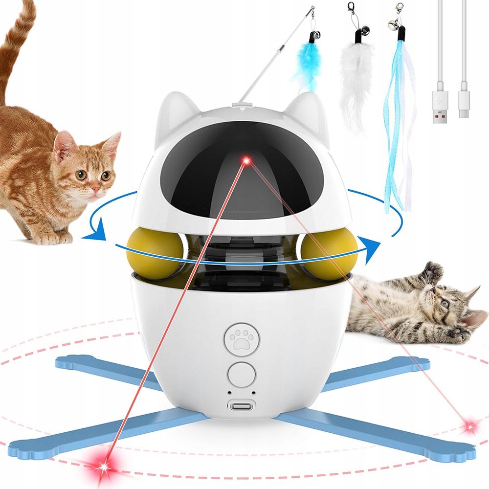 Interaktivní Hračka Pro Kočky 3V1 S Míčkem A Laserem