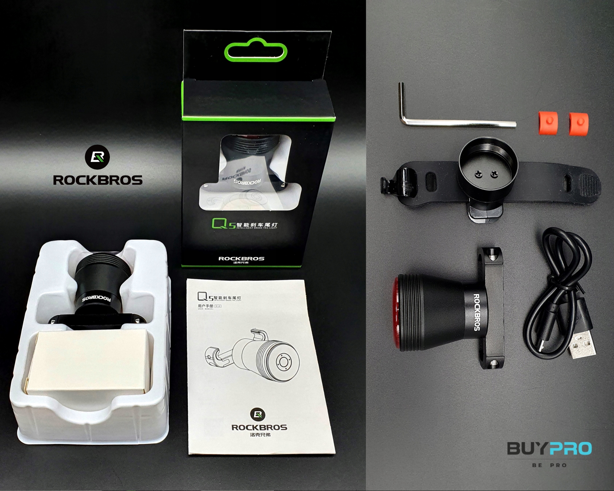 Tylna lampka rowerowa LED ROCKBROS Q5 USB 400mAh SENSO HAMOWANIA STOP Model ROCKBROS Q5