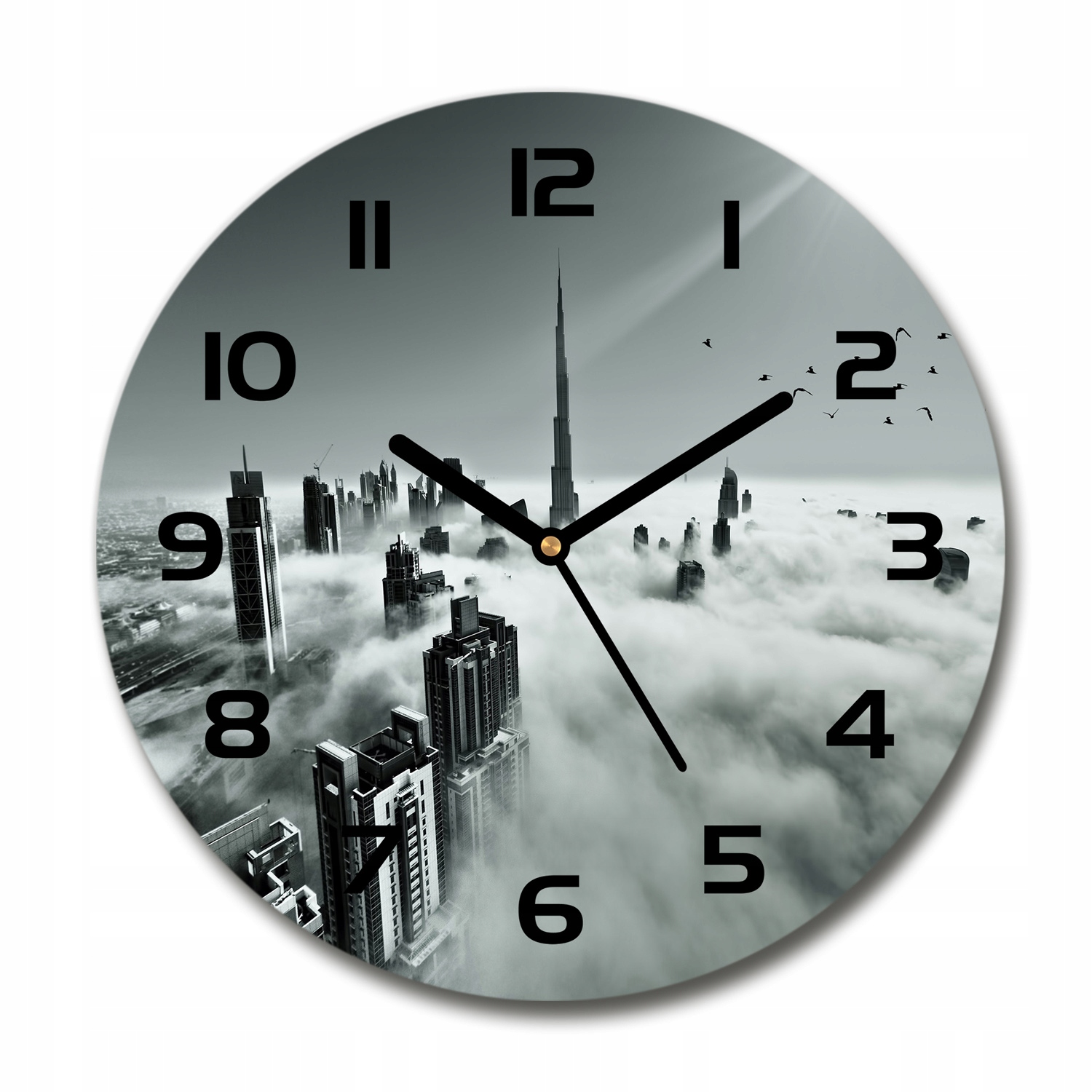 

Zegar szklany okrągły Mgła nad Dubajem fi 30 cm