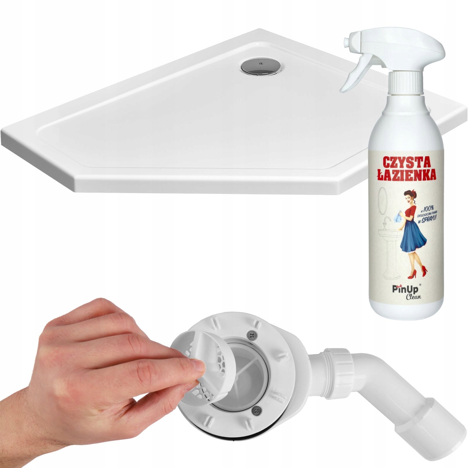 Brodzik 100x80 akrylowy pięciokątny prysznicowy biały syfon Standard Prawa