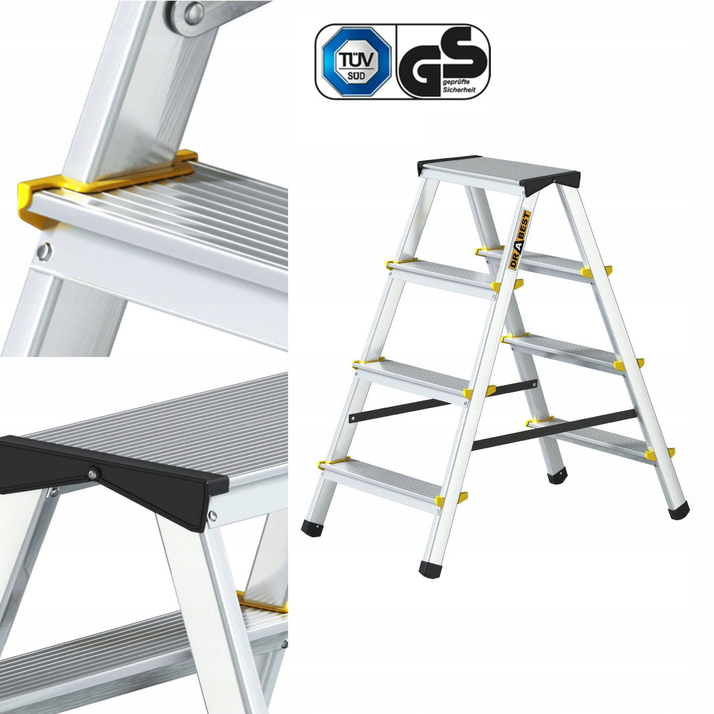 Hliníkový rebrík pre domácnosť, obojstranný 2x4, nosnosť 150 kg