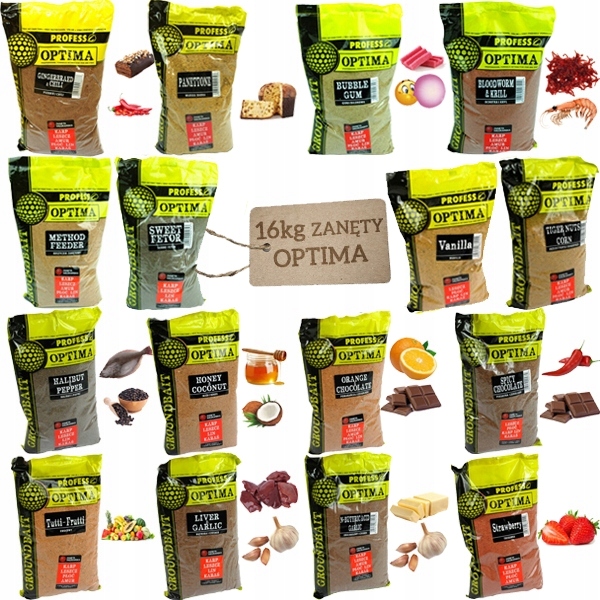 16kg Zestaw Zanęt wędkarskich na ryby Profess Optima 16x1kg MIX Smaków