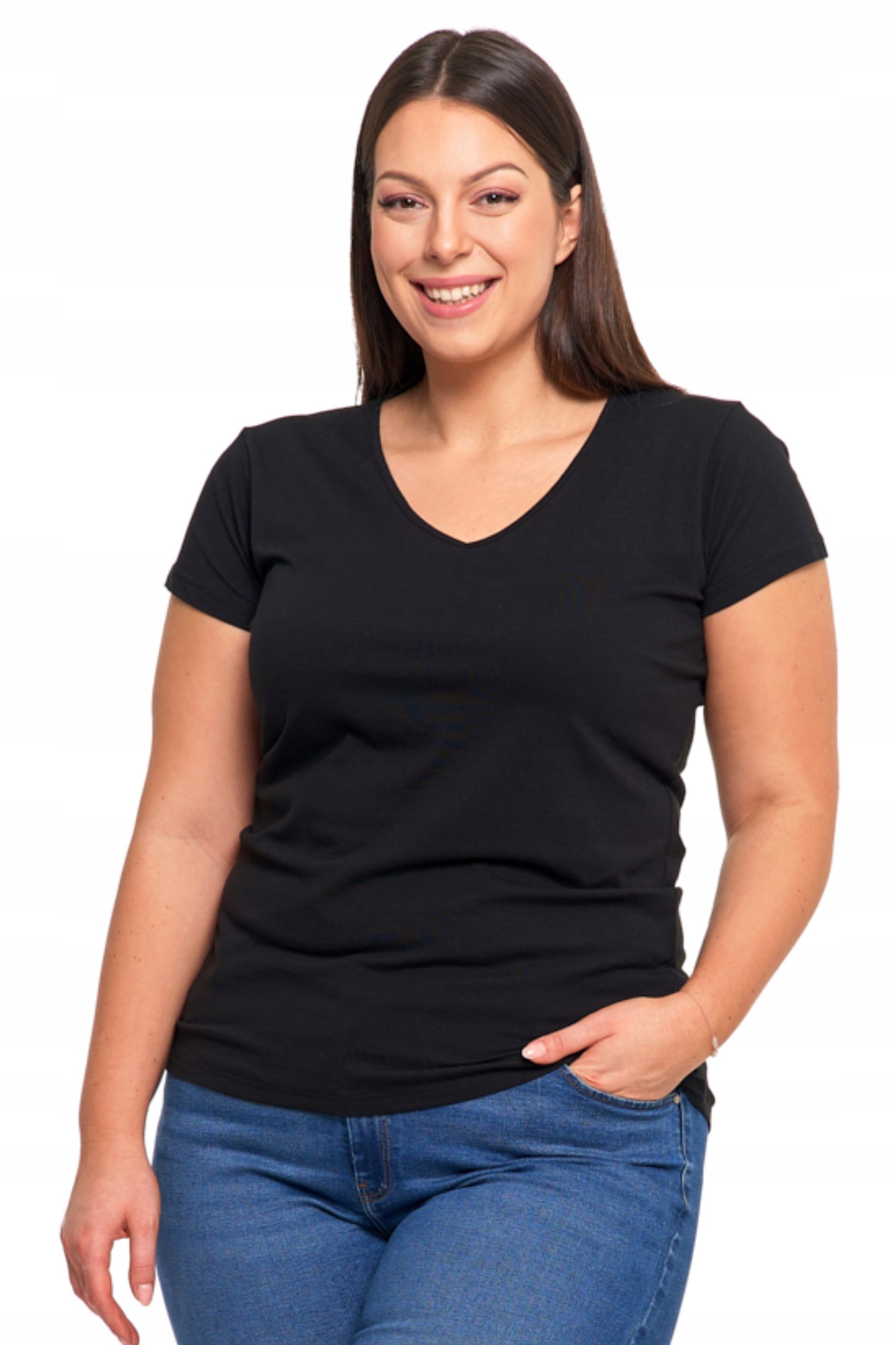 CZARNA KOSZULKA DAMSKA Z KRÓTKIM RĘKAWEM T-SHIRT W SEREK MORAJ XXXL Płeć kobieta