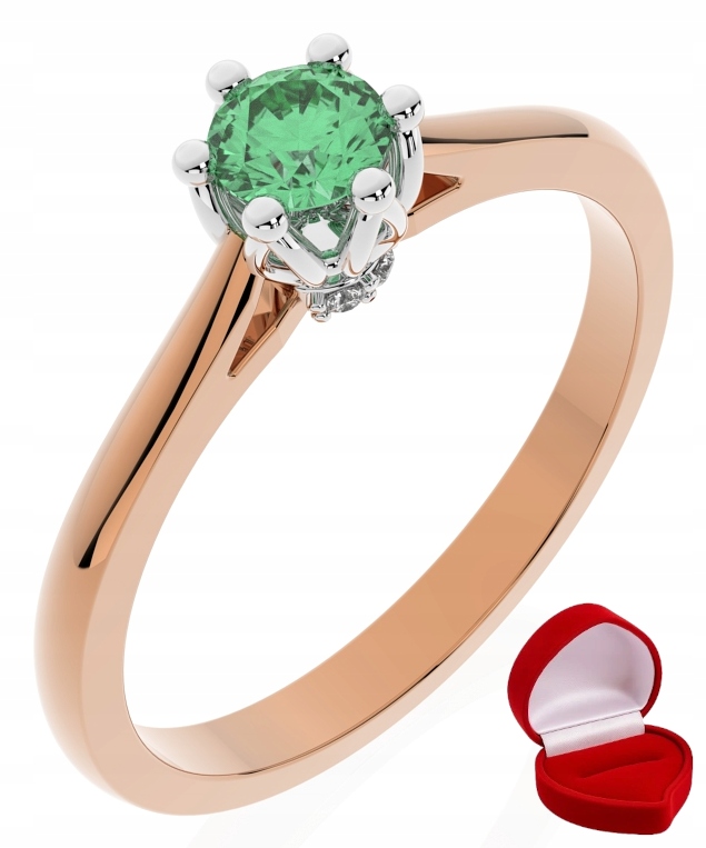 Zlatý Prstýnek 585 14k Smaragd 0,19 ct Růžové Zlato R14
