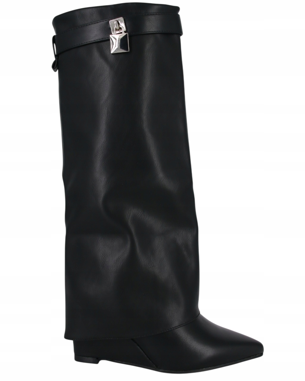 Kozačky Na Podpatku 8,5 CM S Vyhrnutým Svrškem, Černá Eko Kůže, Velikost 41