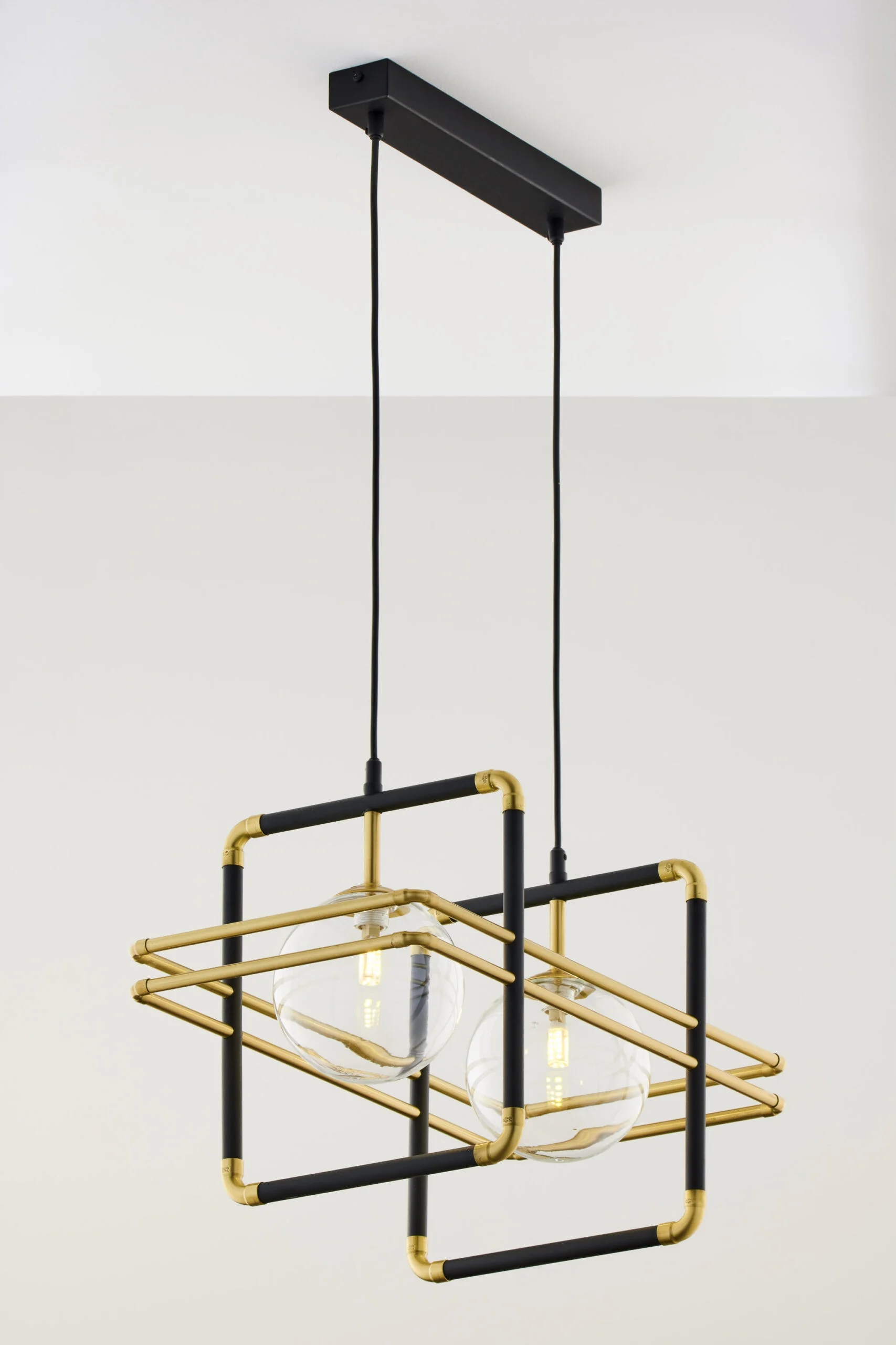 Jupiter Závěsná lampa Zlato-Černá Geometrie Sklo 2xG9 14W Fiori