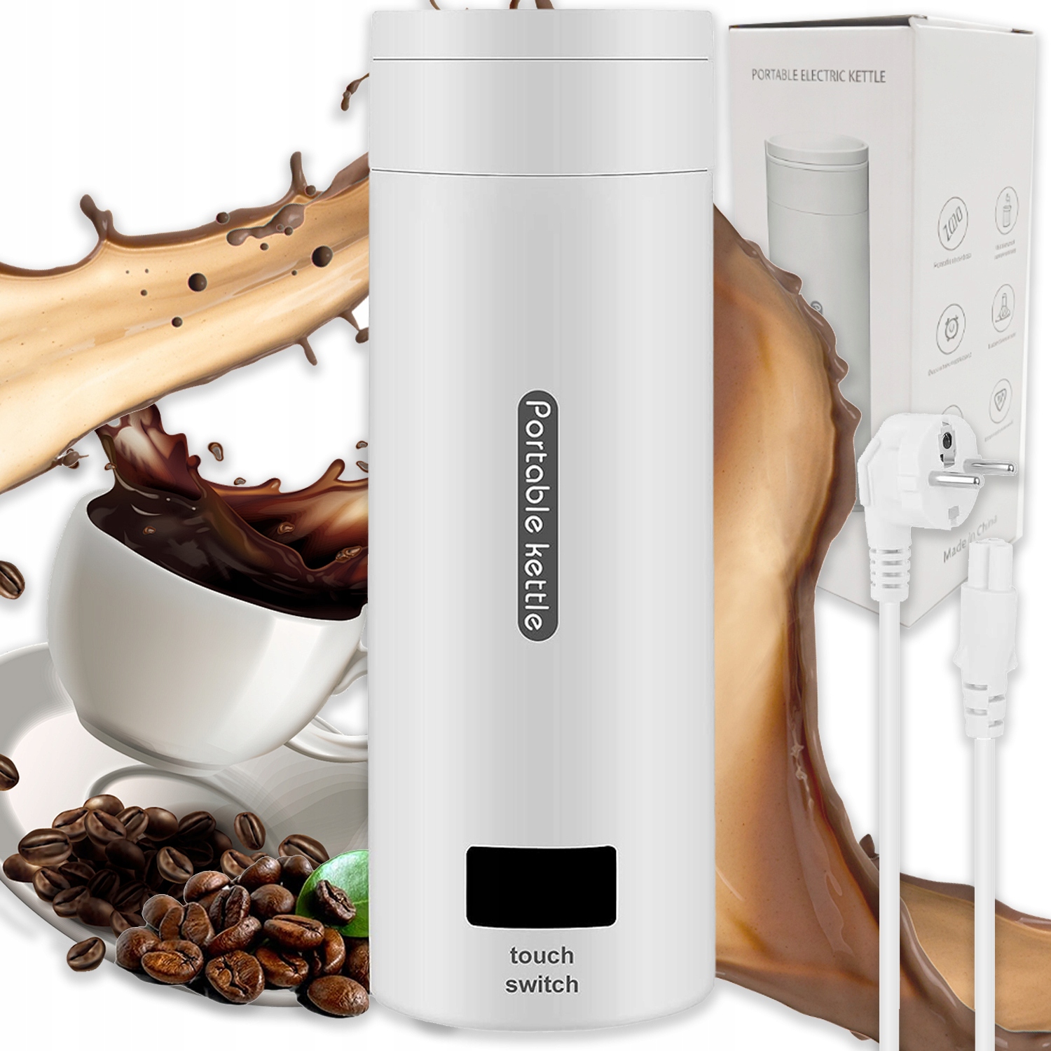 Lehká Mini Rychlovarná Konvice Turistická Elektrická Termoska LCD 300W 380 ML